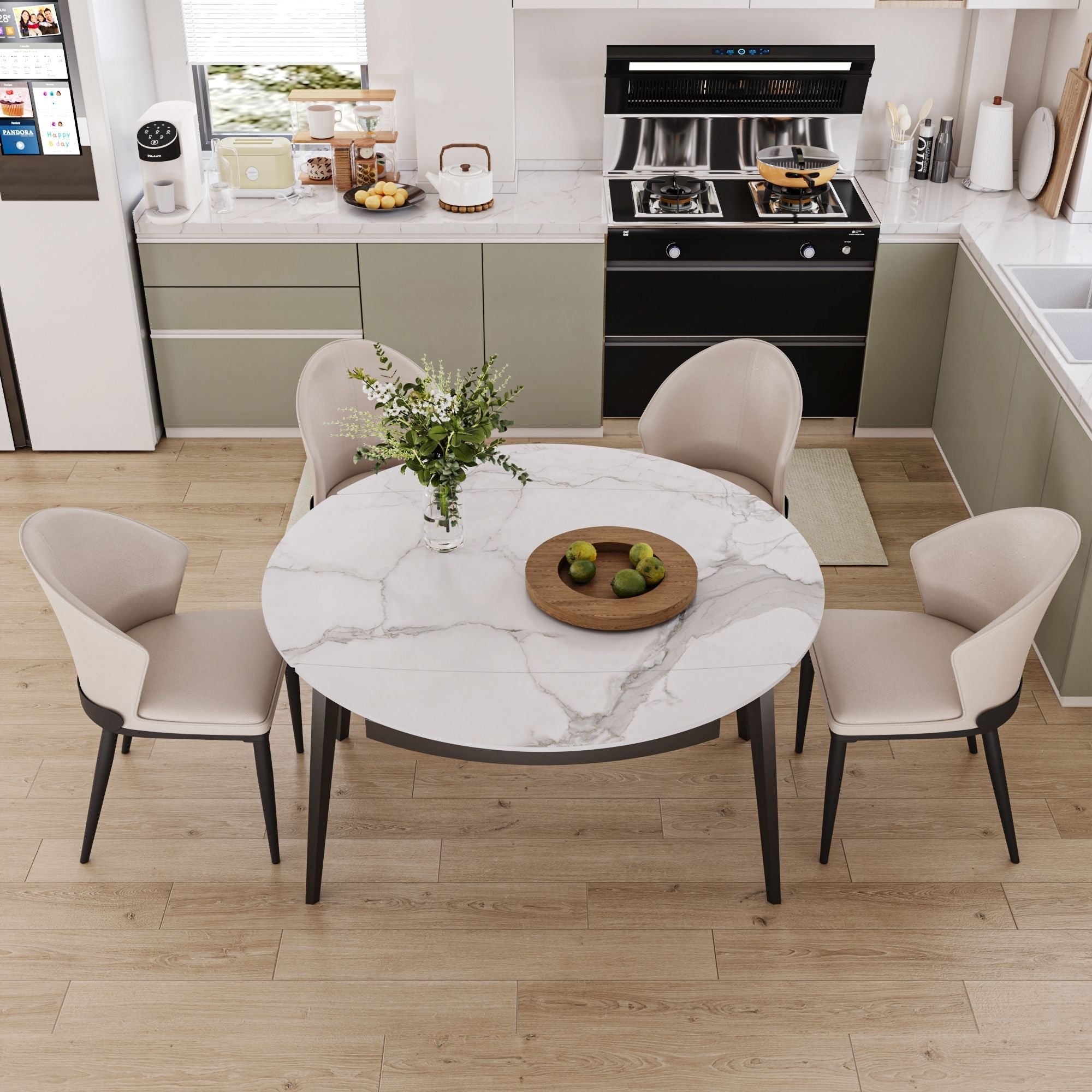 11mm Sintered Stone Dining Table is placed in the dining room,being both beautiful and practical.