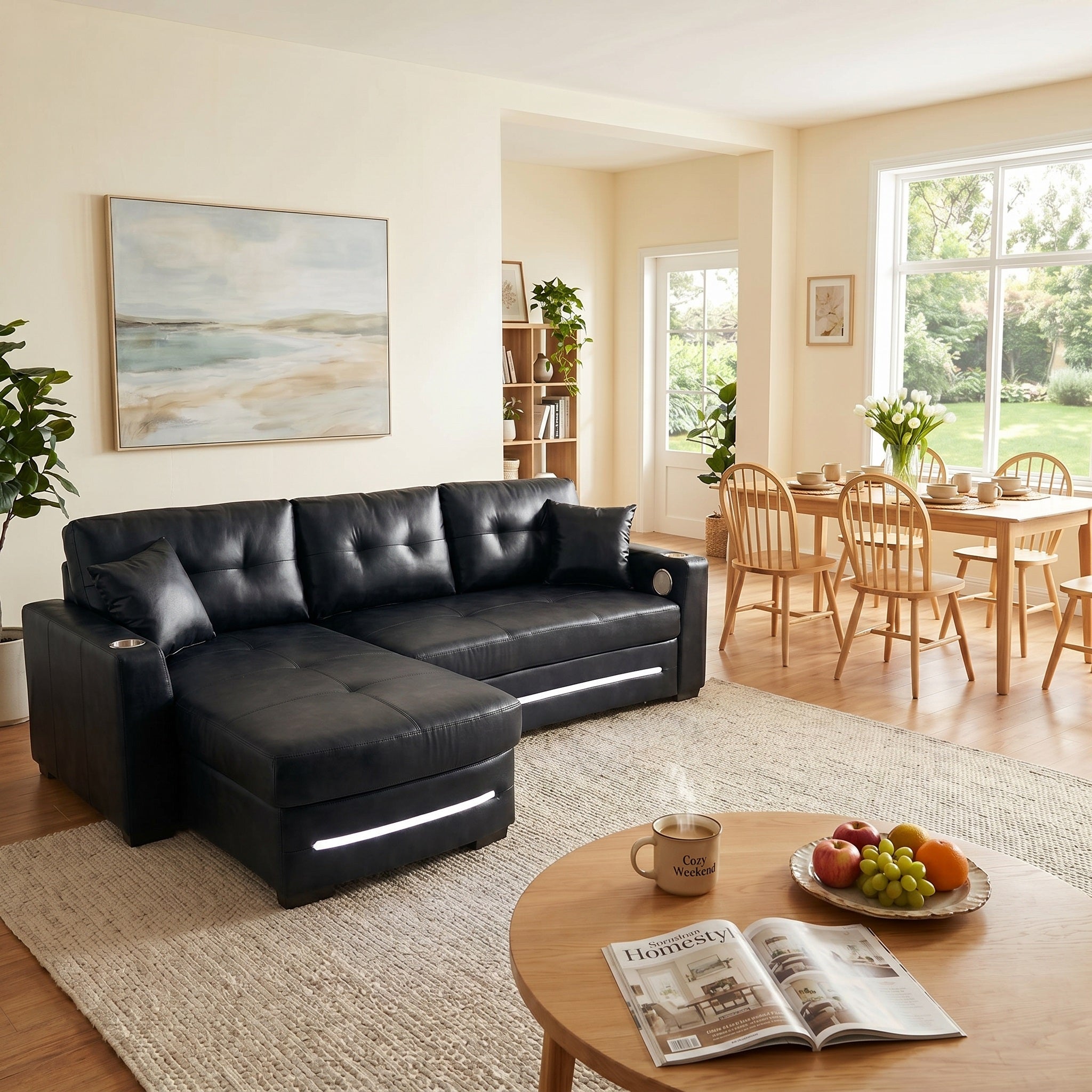 Modern L-Shaped Sectional Sofa Bed with Storage & Pull-Out Bed – Black Fabric Left Chaise