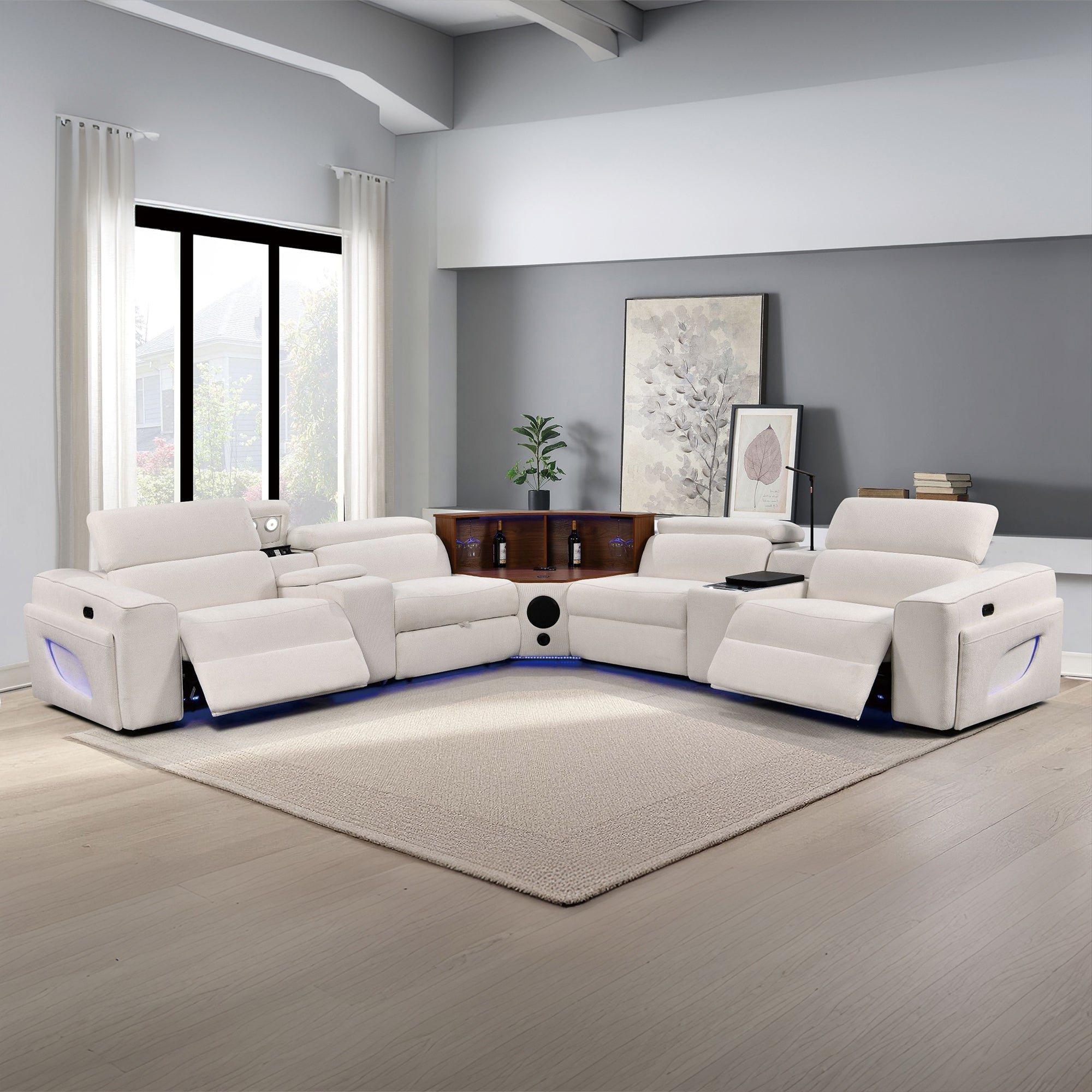Power Recliner Fabric Sectional  MC3028 White