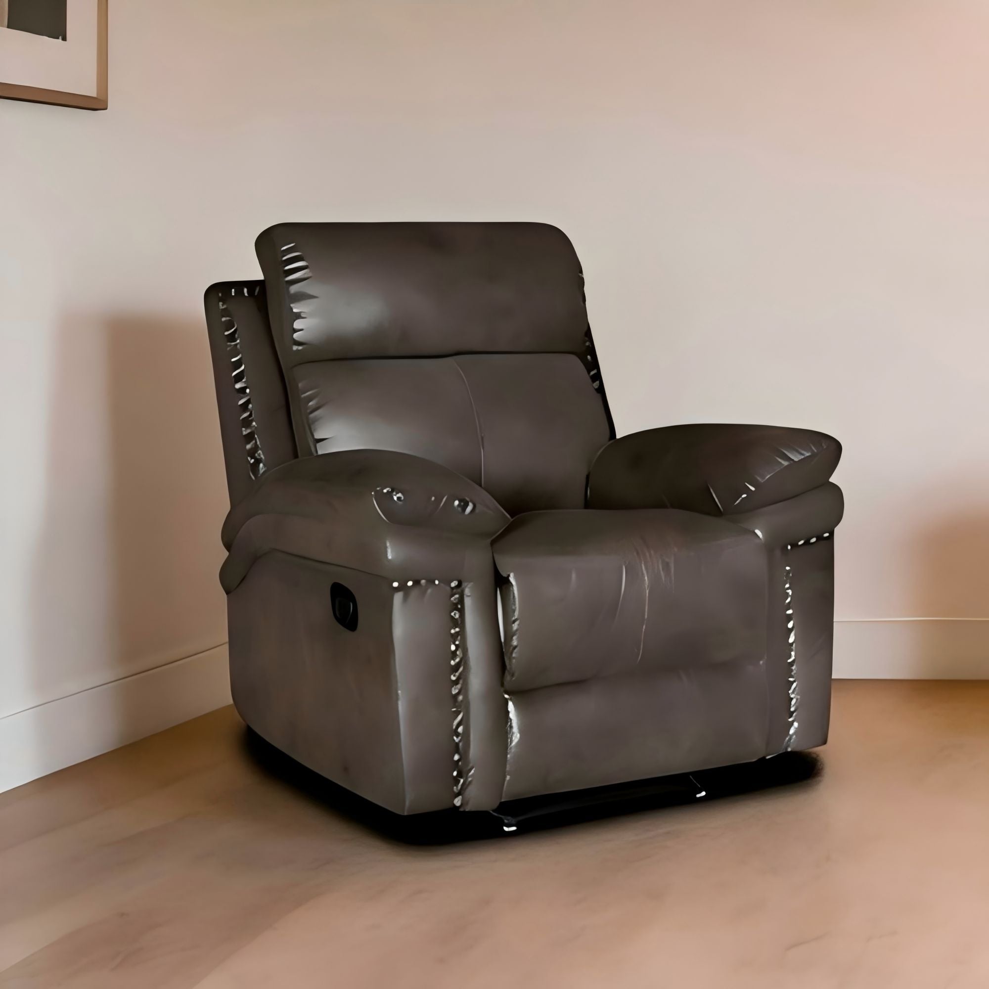 Bison Power Recliner & 1-Seater Sofa with Armrests and Storage, Breathable Leather, Home Theater Seating