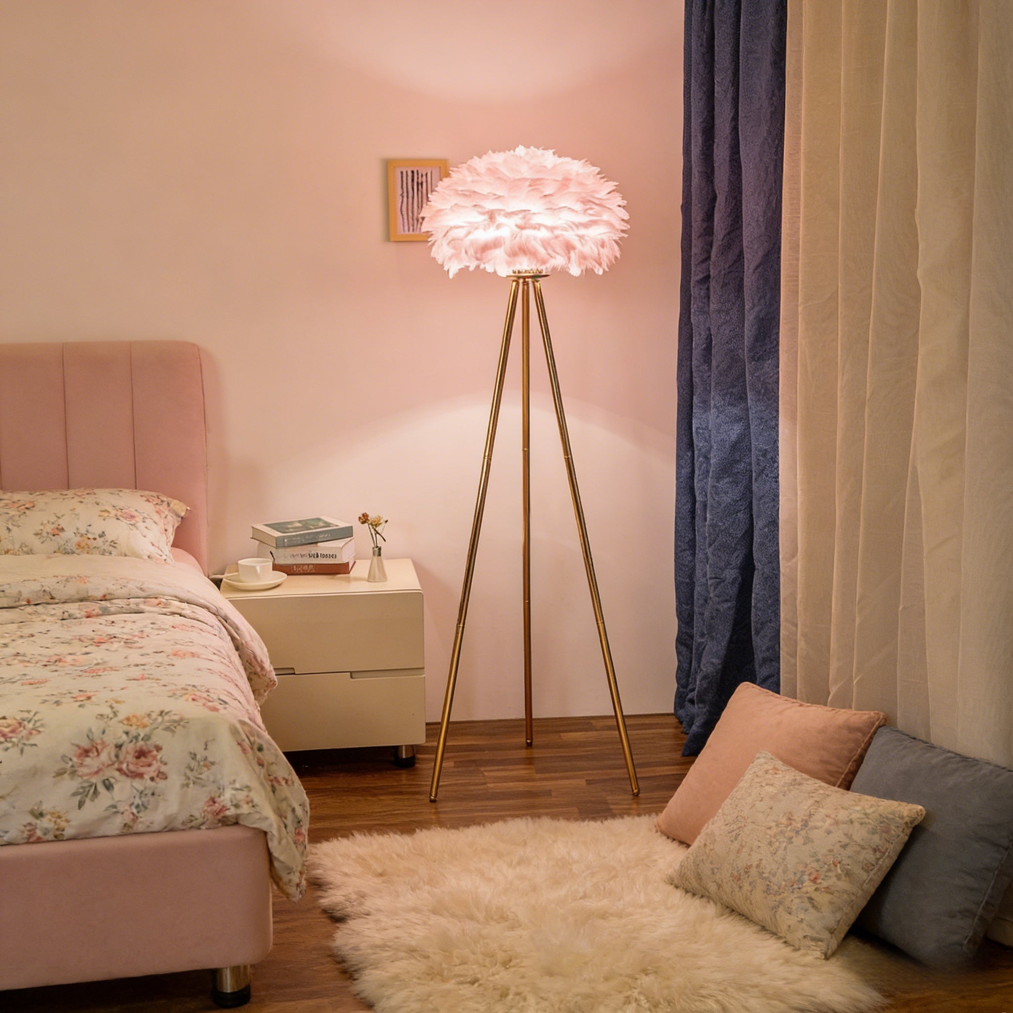 Modern Luxury Feather Floor Lamp, E27 12W Tri-Color Dimmable Home Decor Light
