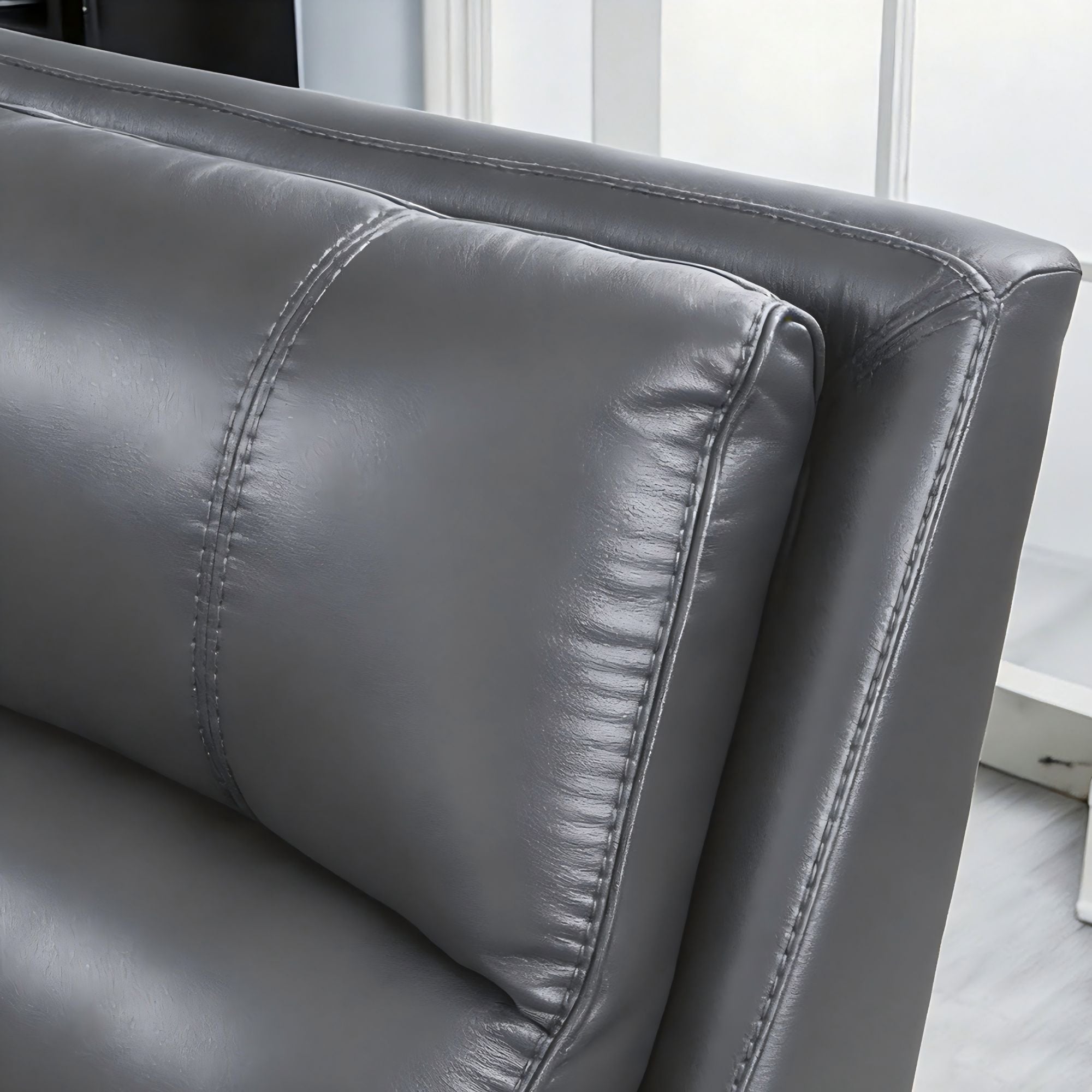 Corpus Gray Leather Reclining Sectional, L-Shaped Corner Couch with Cup Holders for Living Room
