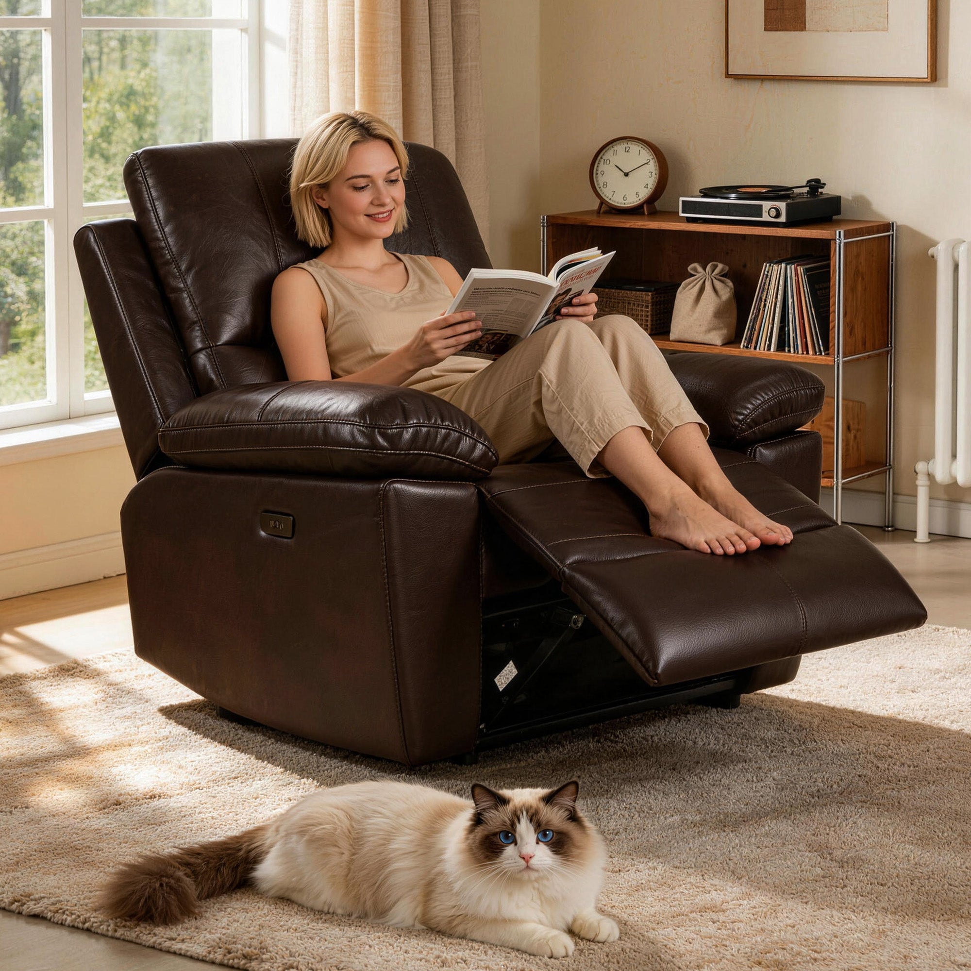 Power Reclining Sofa Set, Electric Recliner & 1-Seater Couch for Living Room
