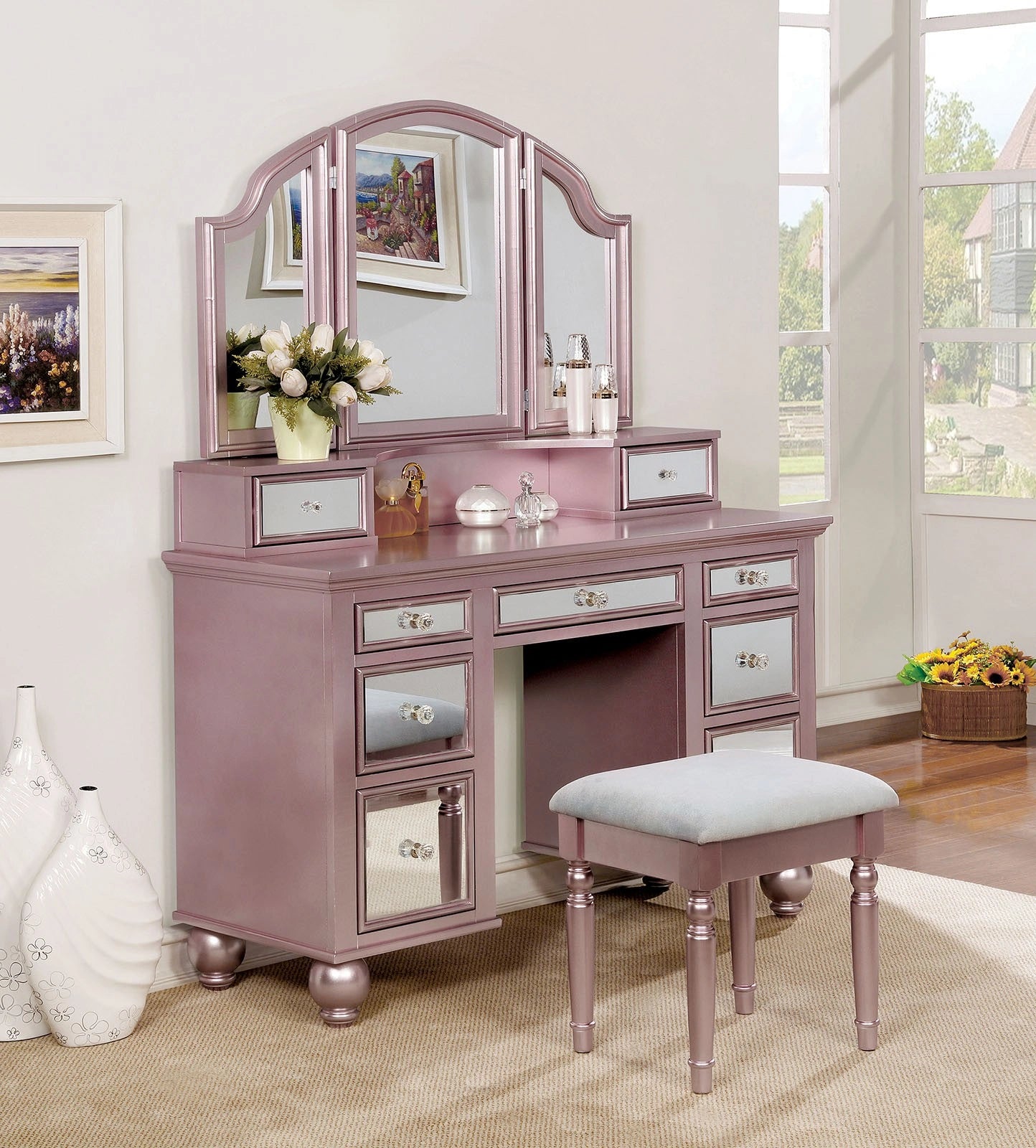 TRACY Rose Gold Vanity w/ Stool