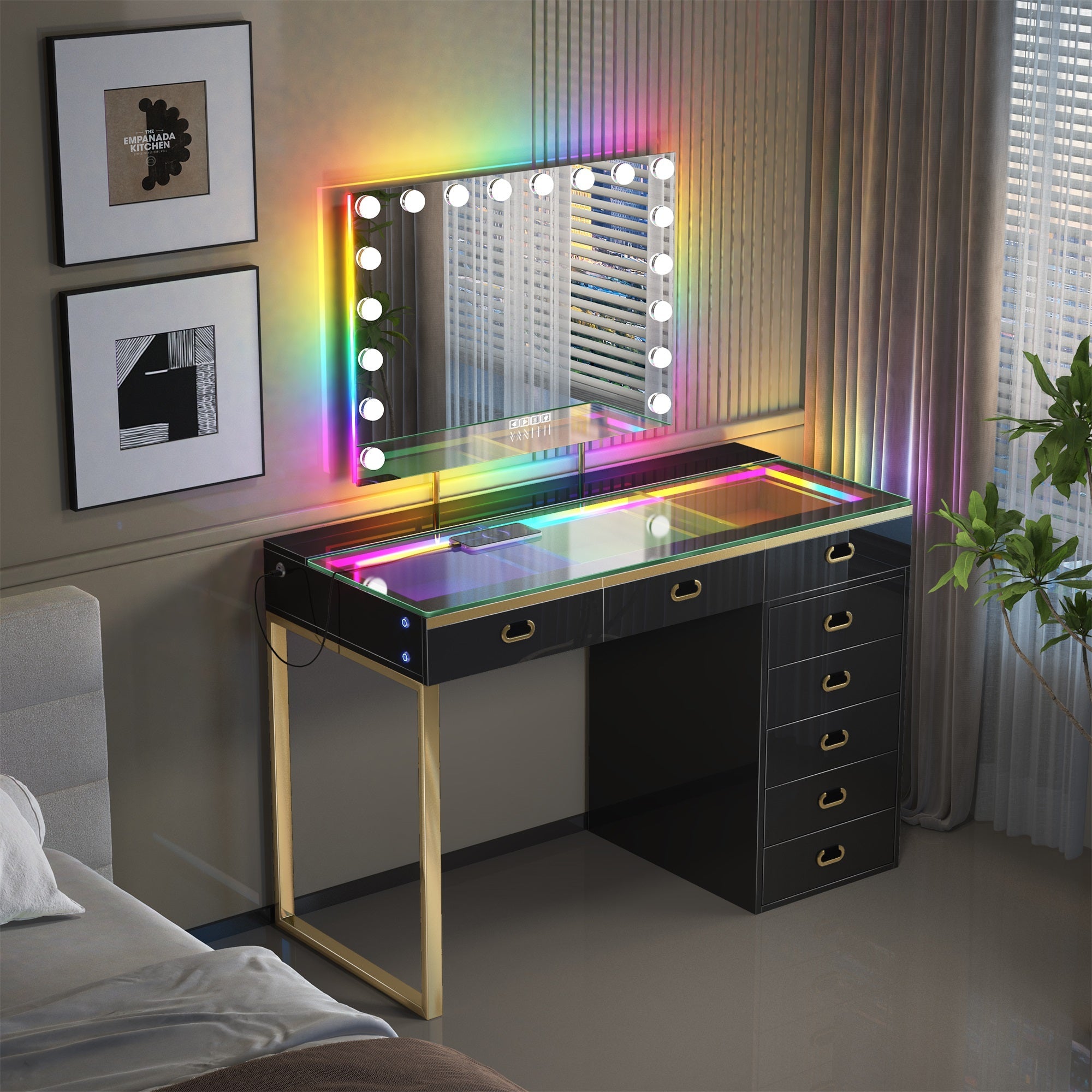 VANITII Chelsea Vanity Set with Hollywood Music Mirror