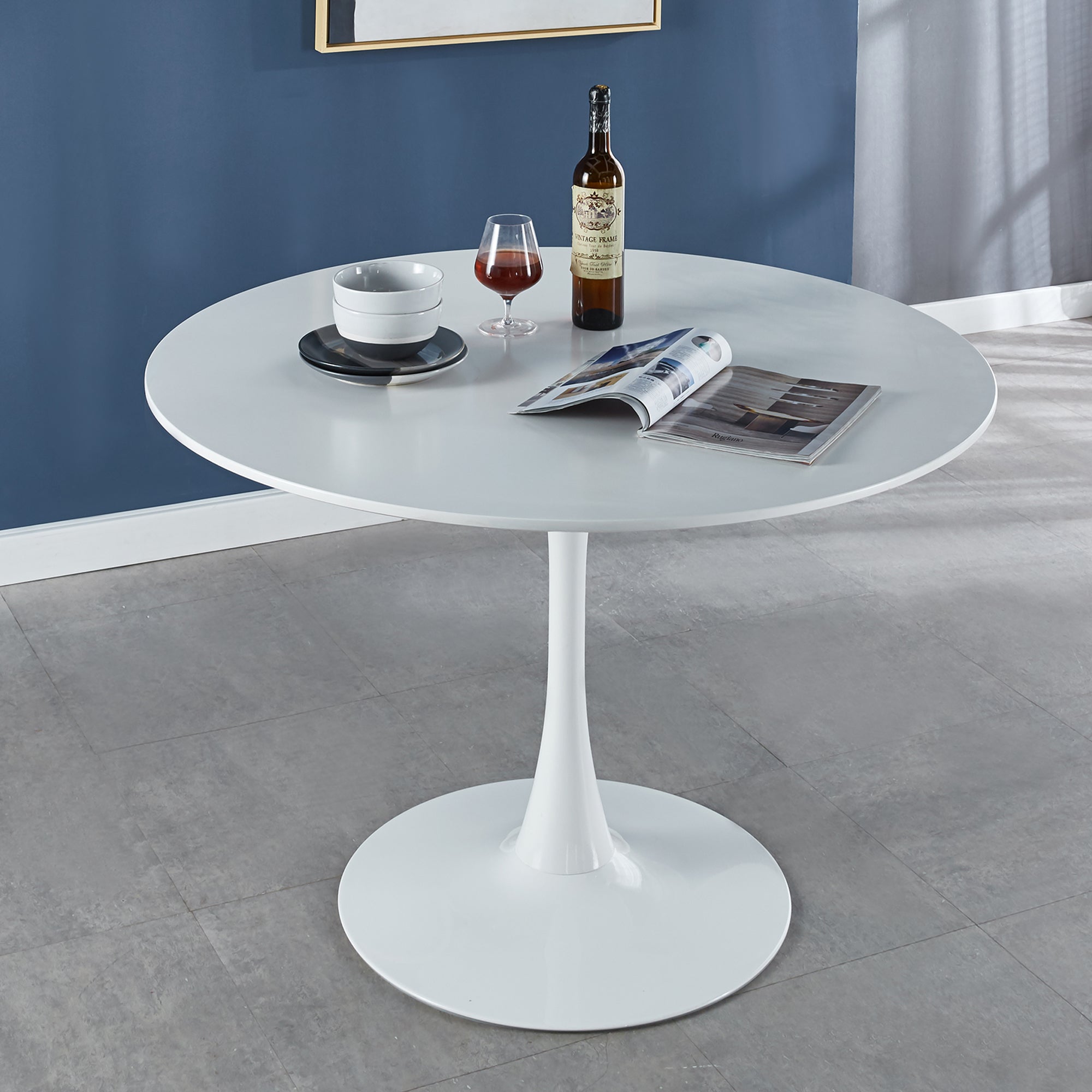 42.1'' White Tulip Mid-Century Dining Table (MDF round top, pedestal) – seats 4-6
