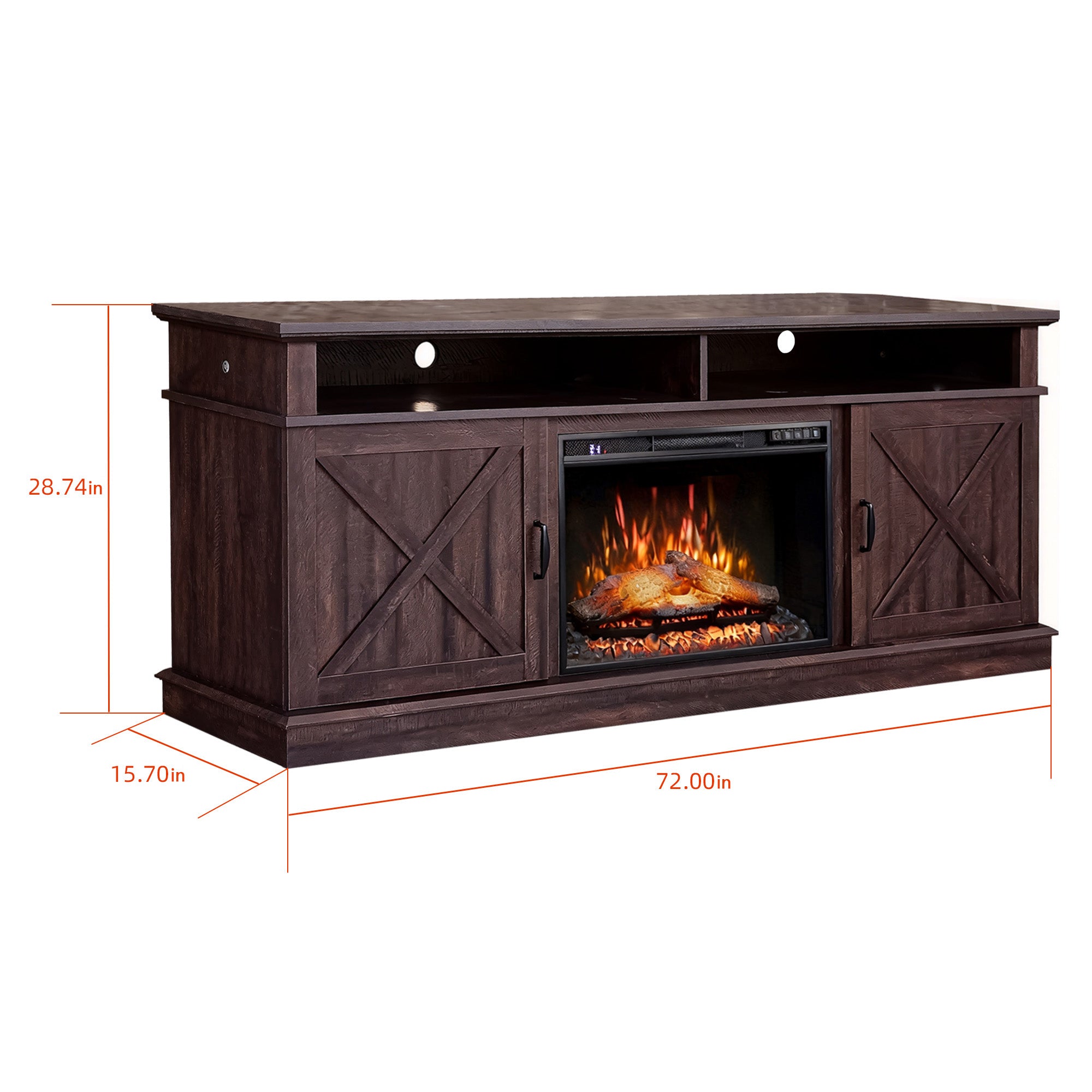 72" Brown Oak Melamine Veneer Fireplace TV stand with Bluetooth