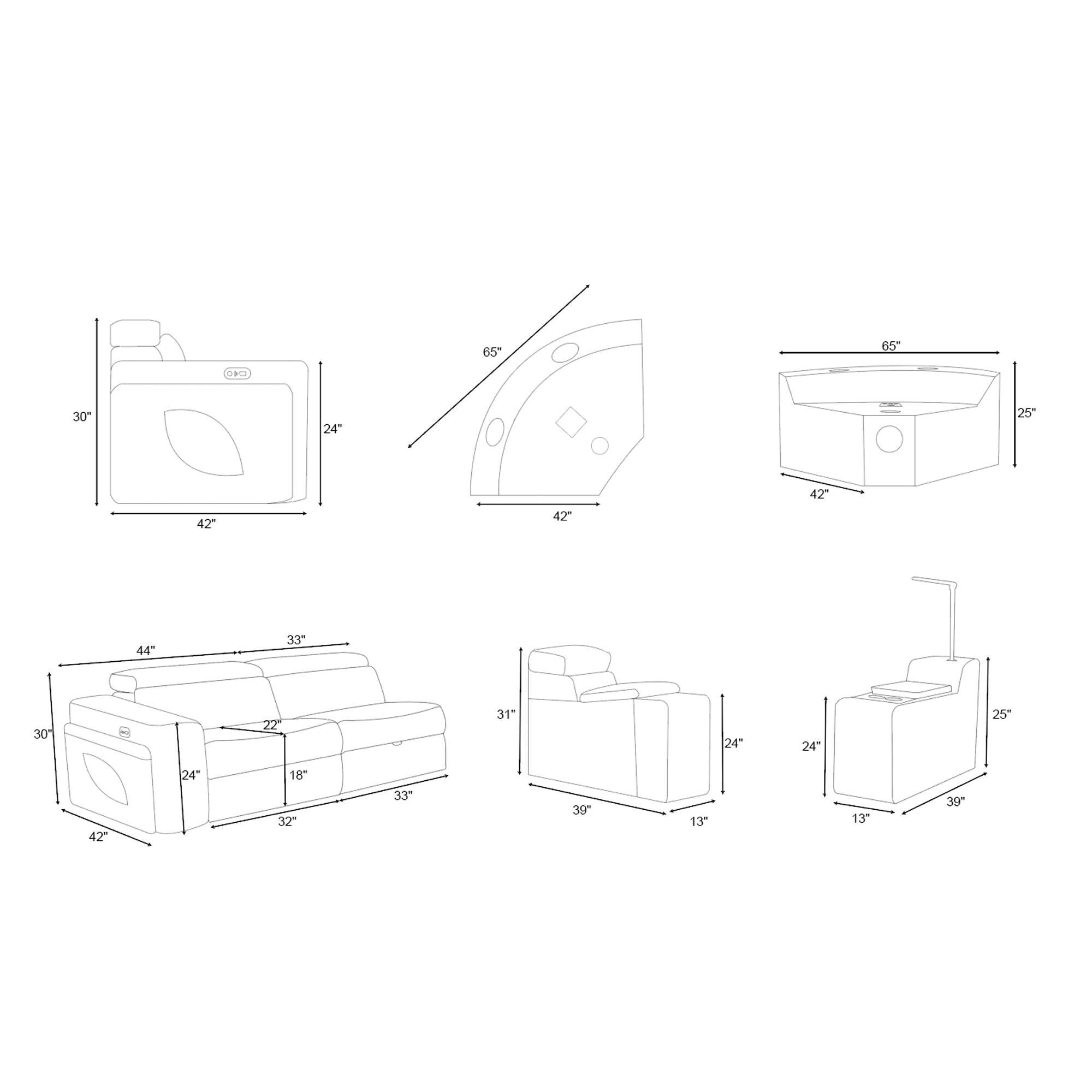 Power Recliner Fabric Sectional  MC3028 White