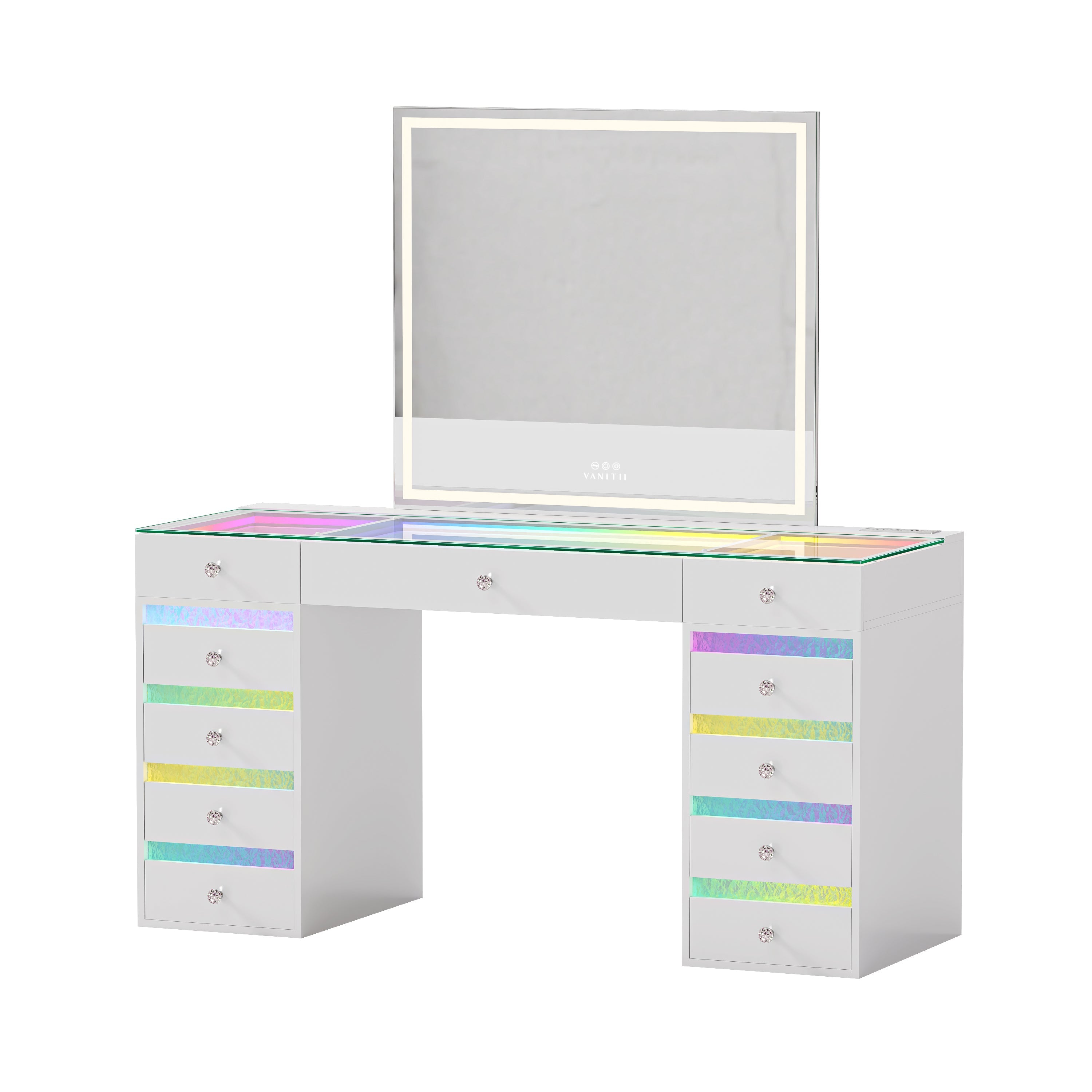 VANITII Luna Vanity RGB Table Set With Bluetooth Speaker & Hana Mirror
