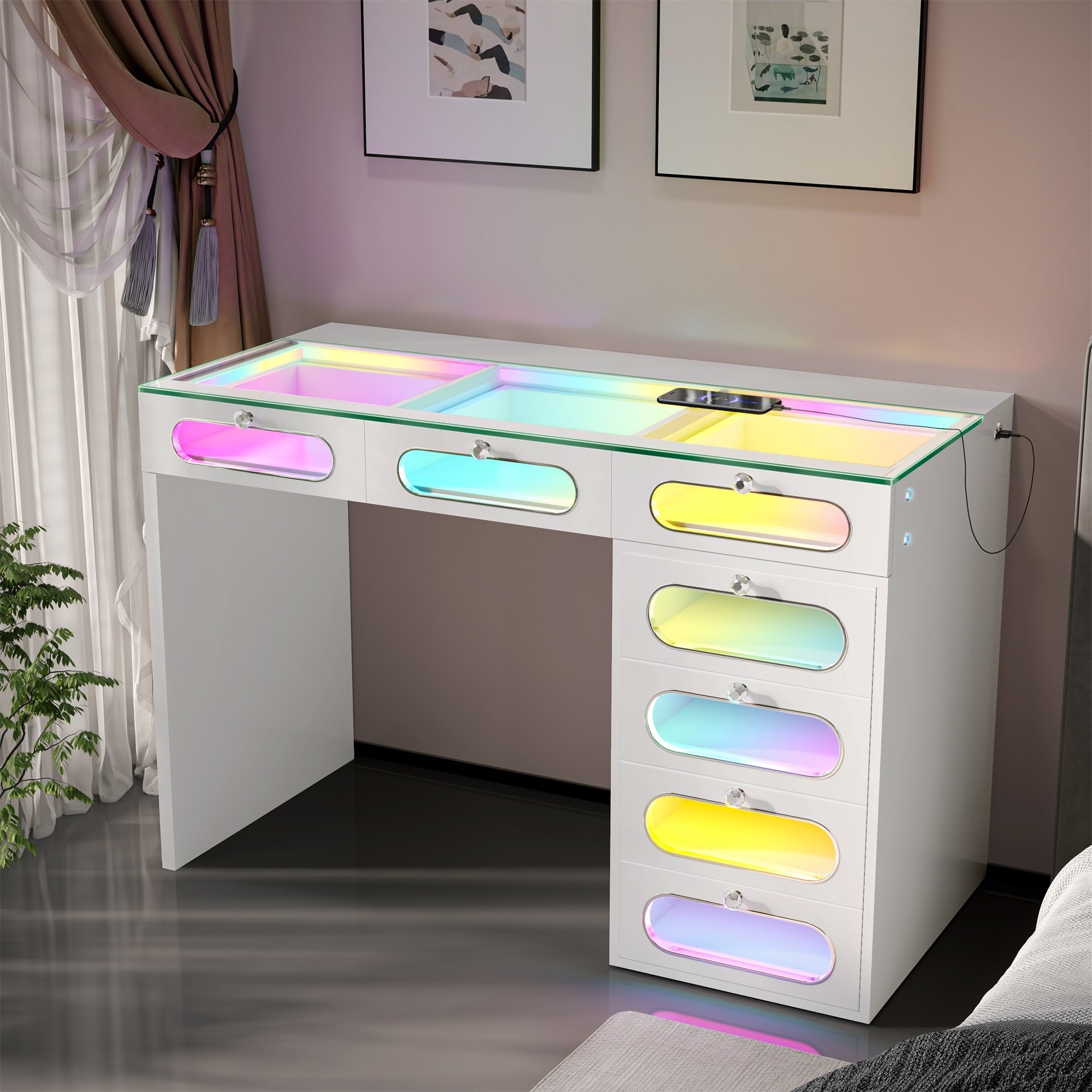 New Release ! VANITII 7 Glass Fronted Drawers with Crystal Handles