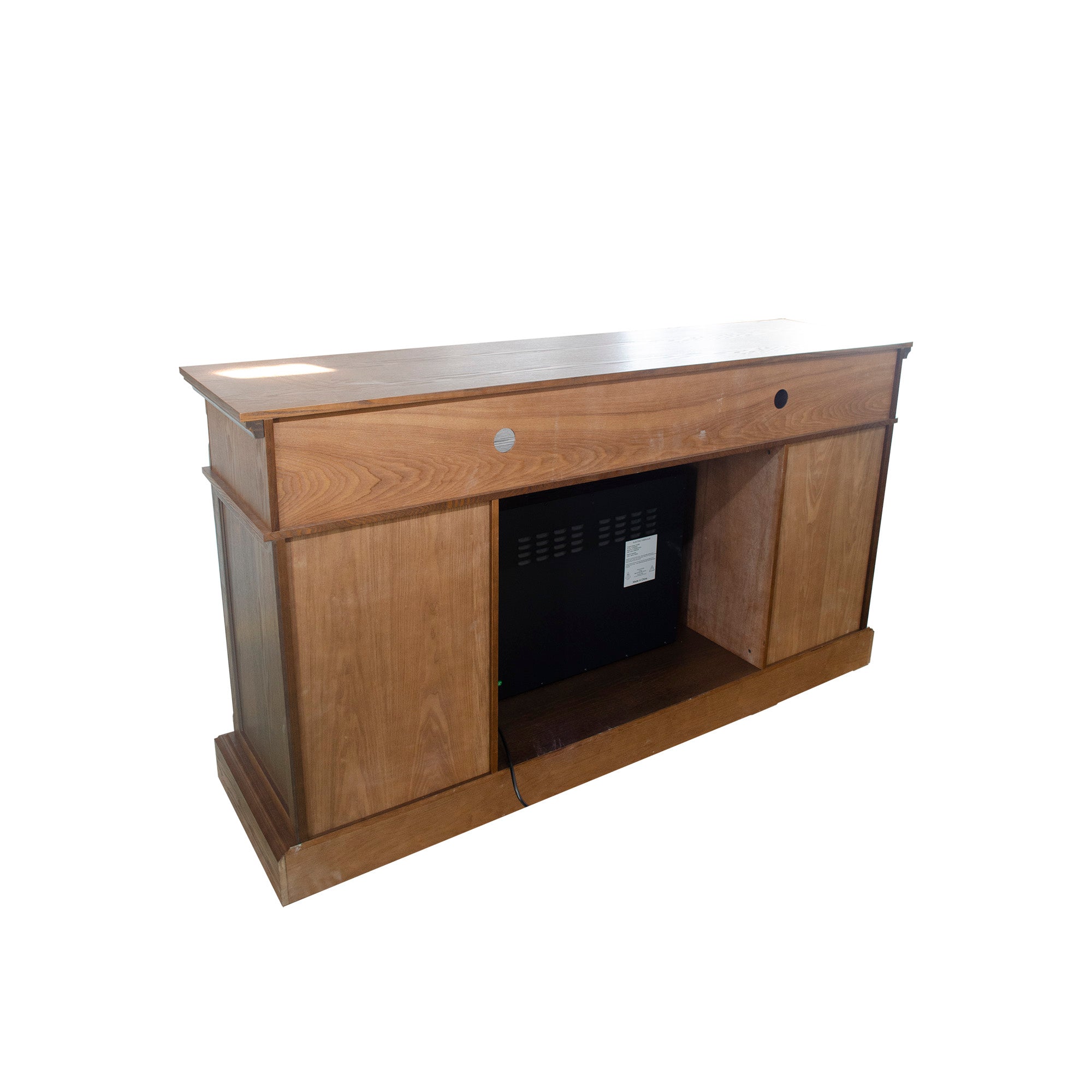 Dark Brown Birch Wood Veneer Fireplace TV Stand