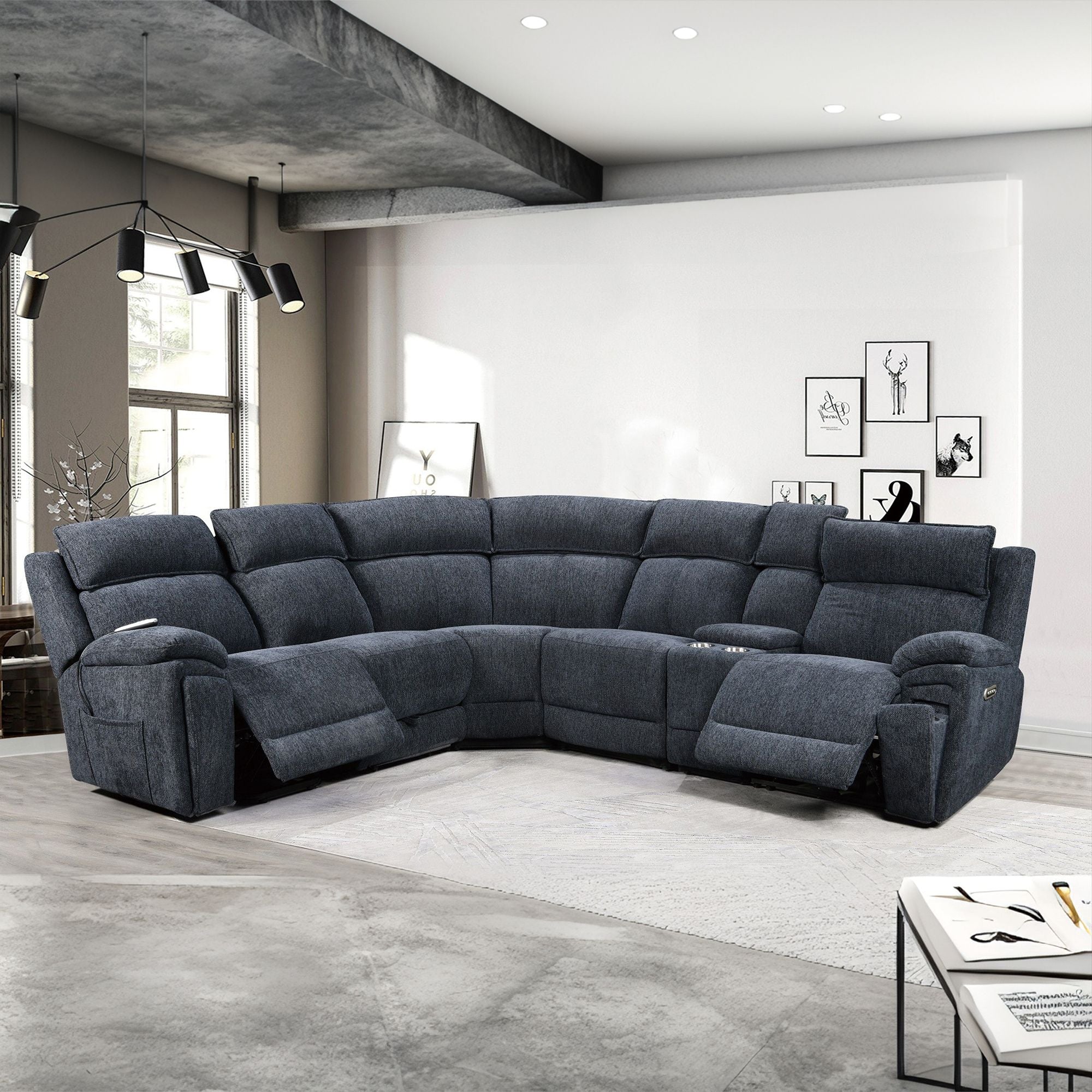 Power Recliner Sectional Fabric Sofa MC3020 Blue