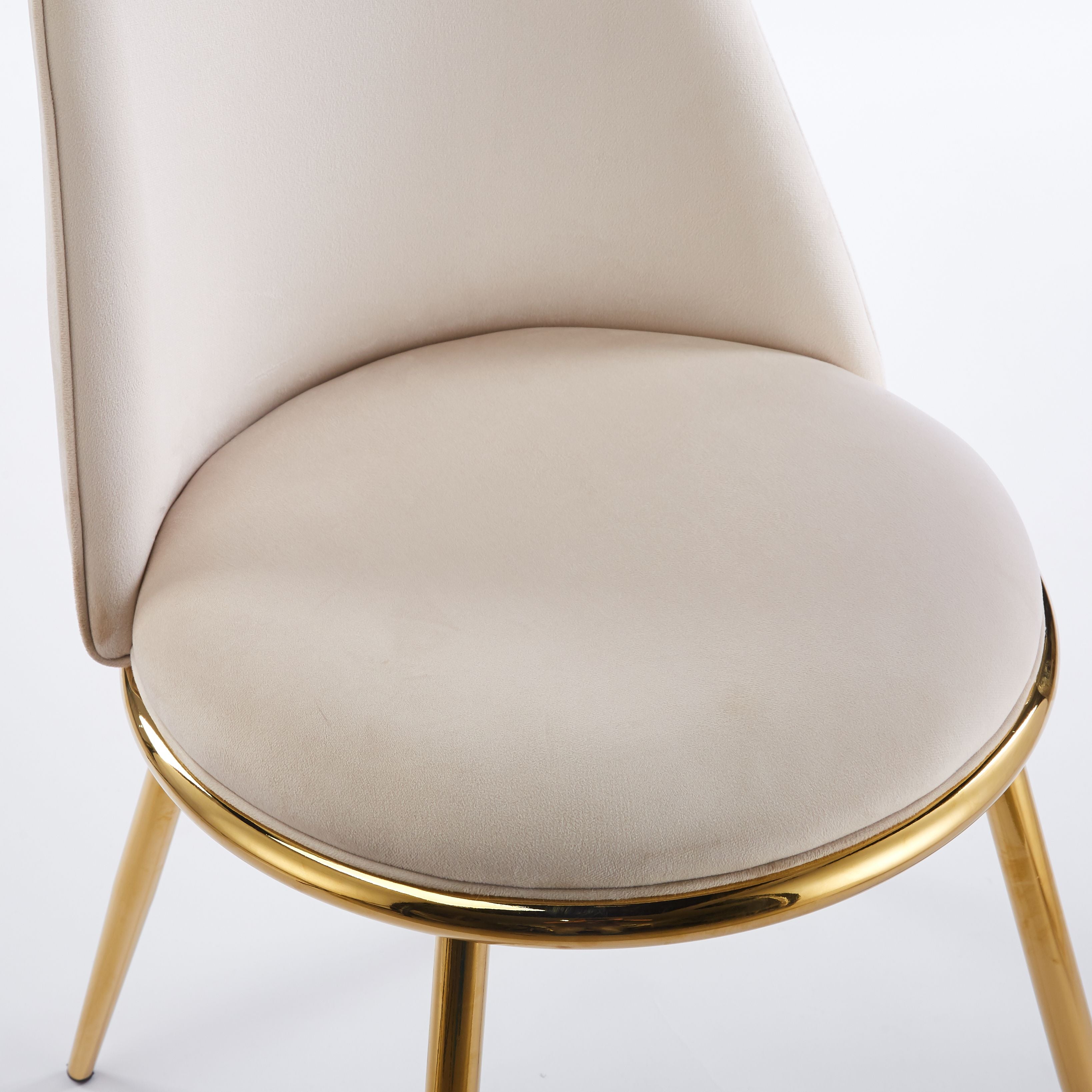 Modern Cream White Dining Chair  - Gold-Plated Metal Legs, Velvet Upholstery 2pCS/CTN