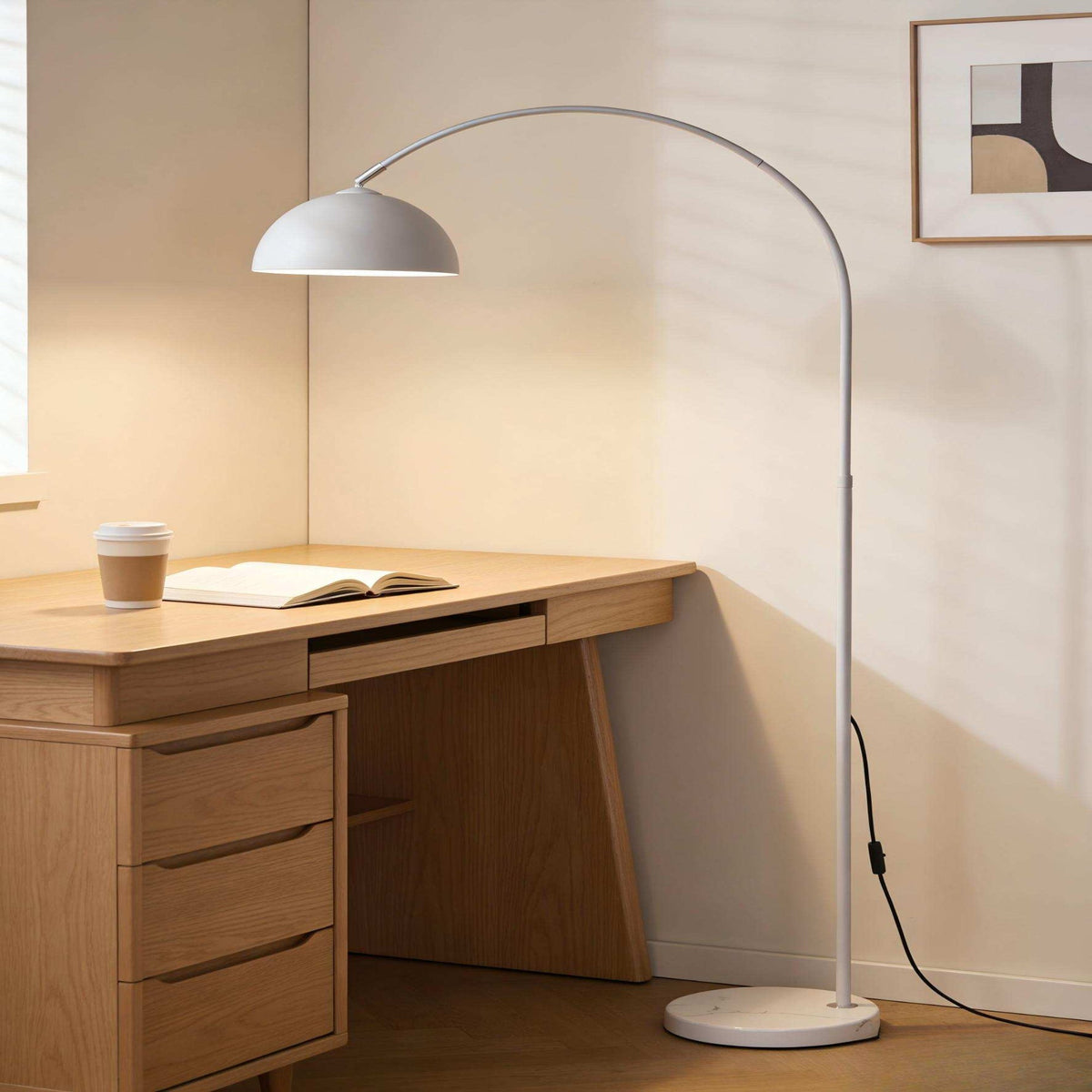 White Arc Floor Lamp: Soft-globe Nordic style for living rooms and bedrooms