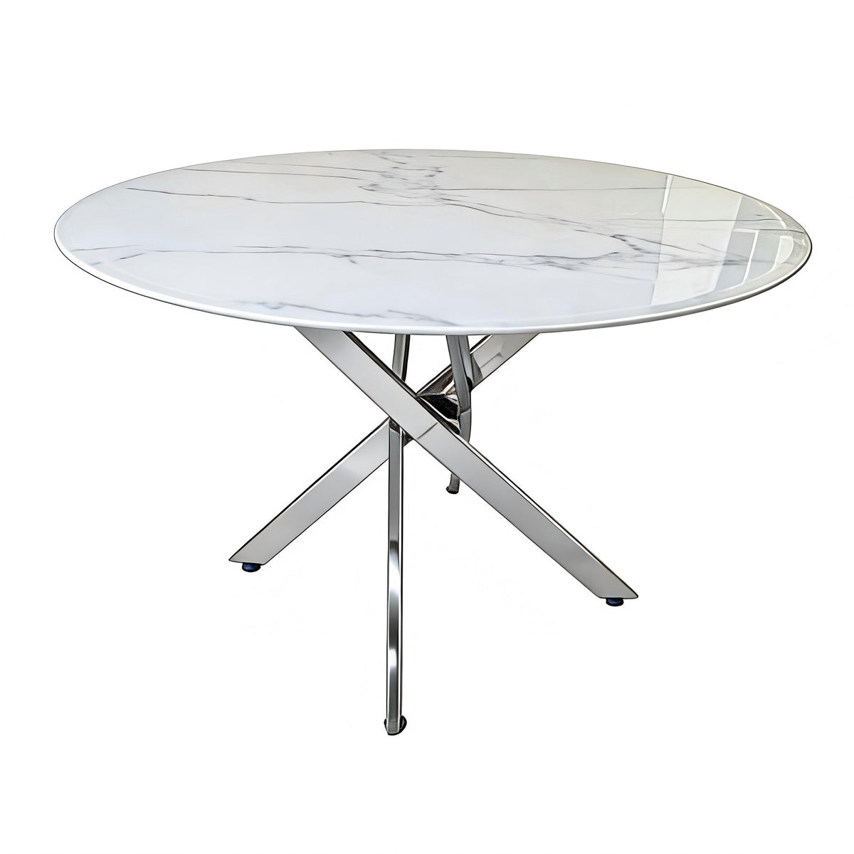 Round Dining Table Glass with Marble look Finish