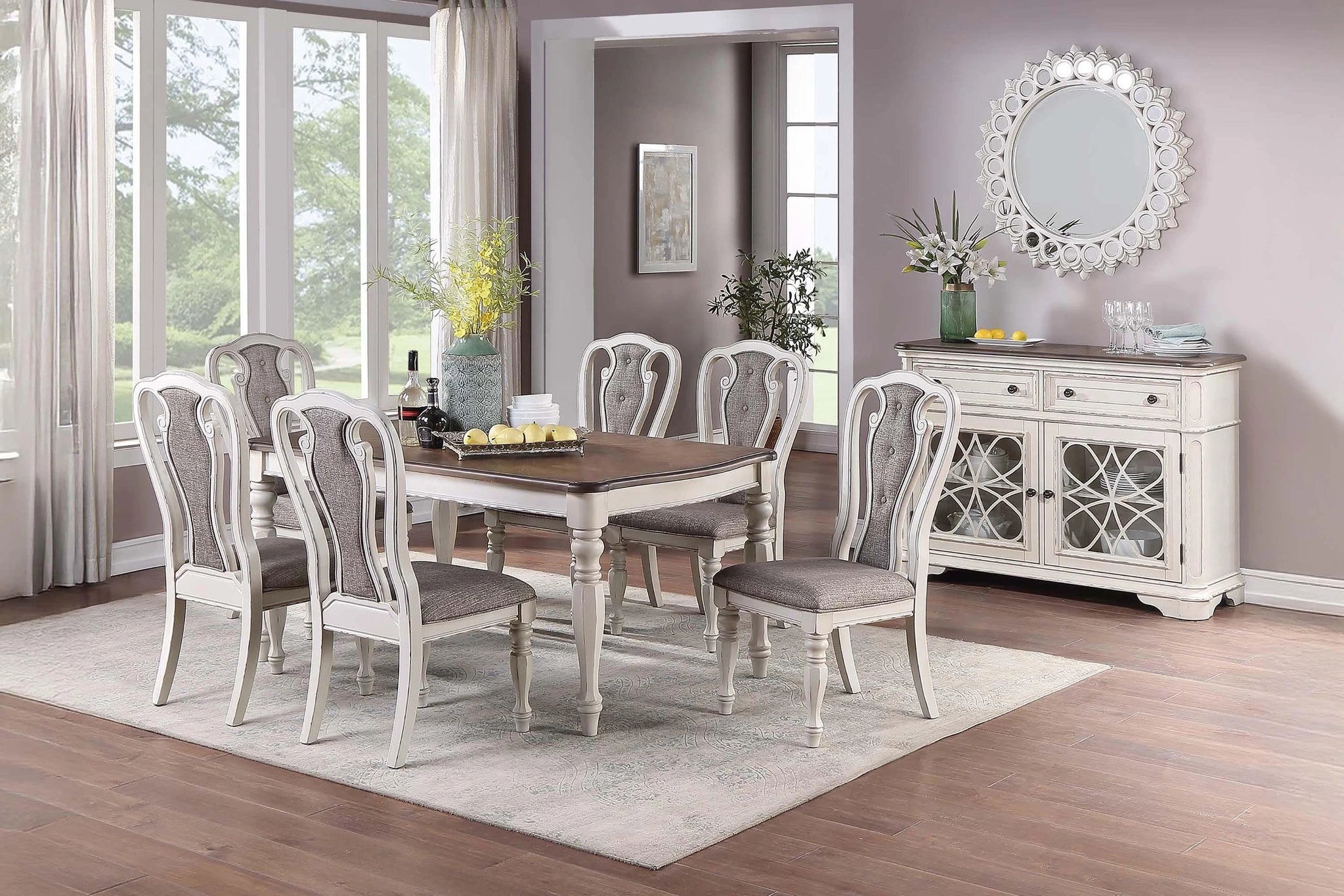 Sfvnco Dining Table in Antique White +Oak