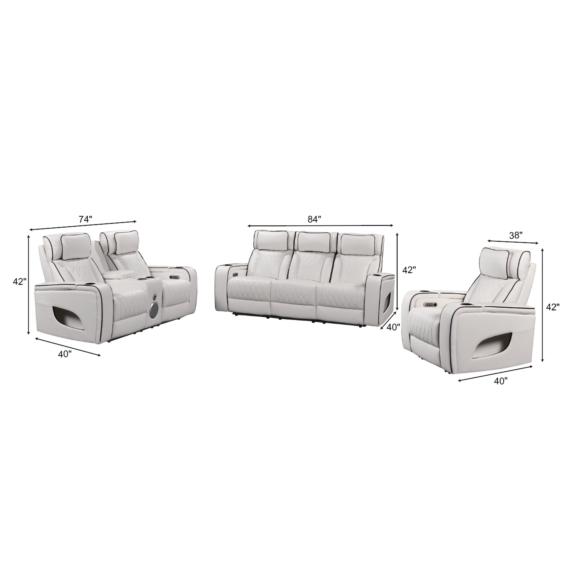 Jessie Luxury White Power Recliner Sofa Set