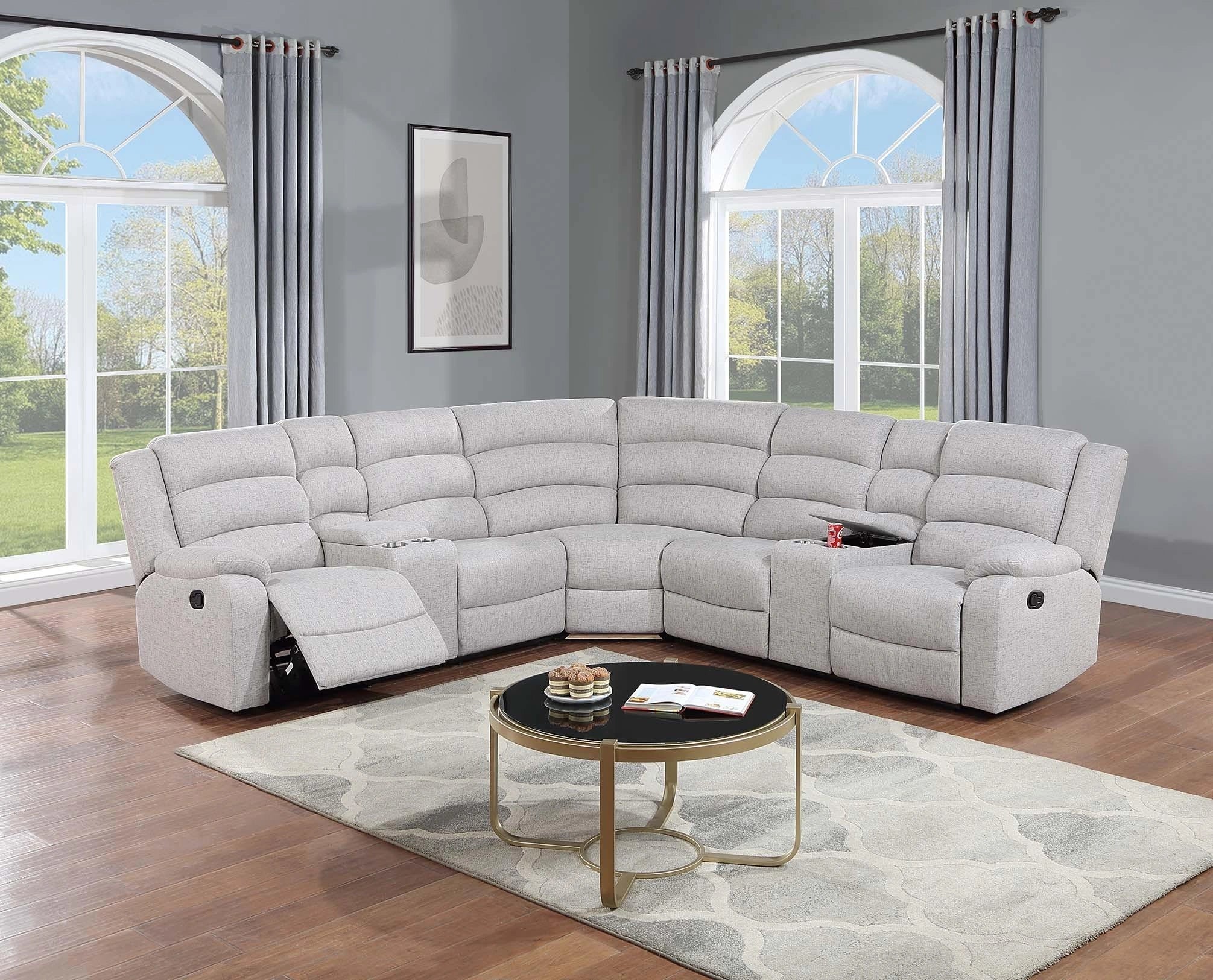 Uniqvn Manual Motion Sectional Set in Sincere Bone