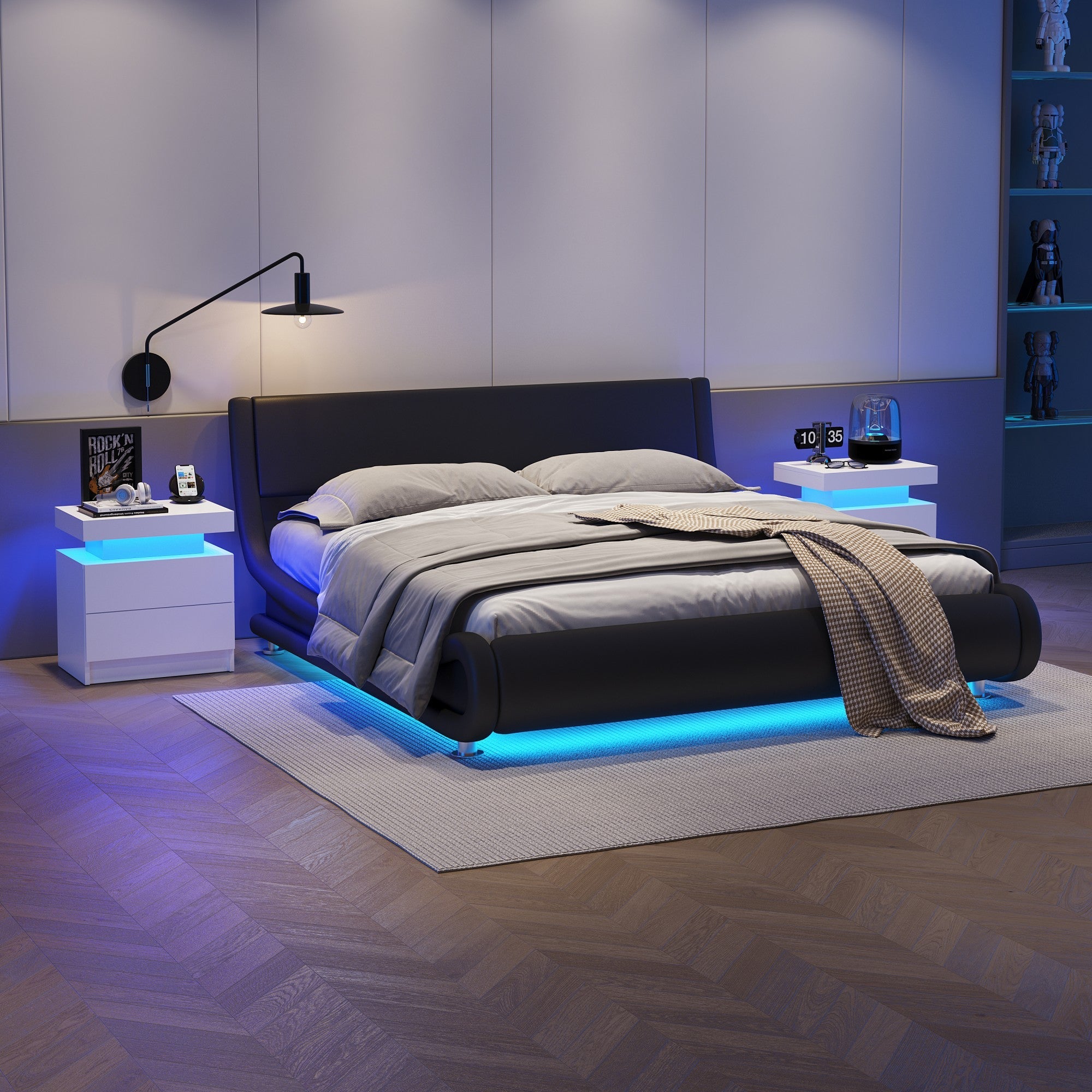 Multi-color Adjustable LED Lights Nightstand with 2 Drawers for Bedroom