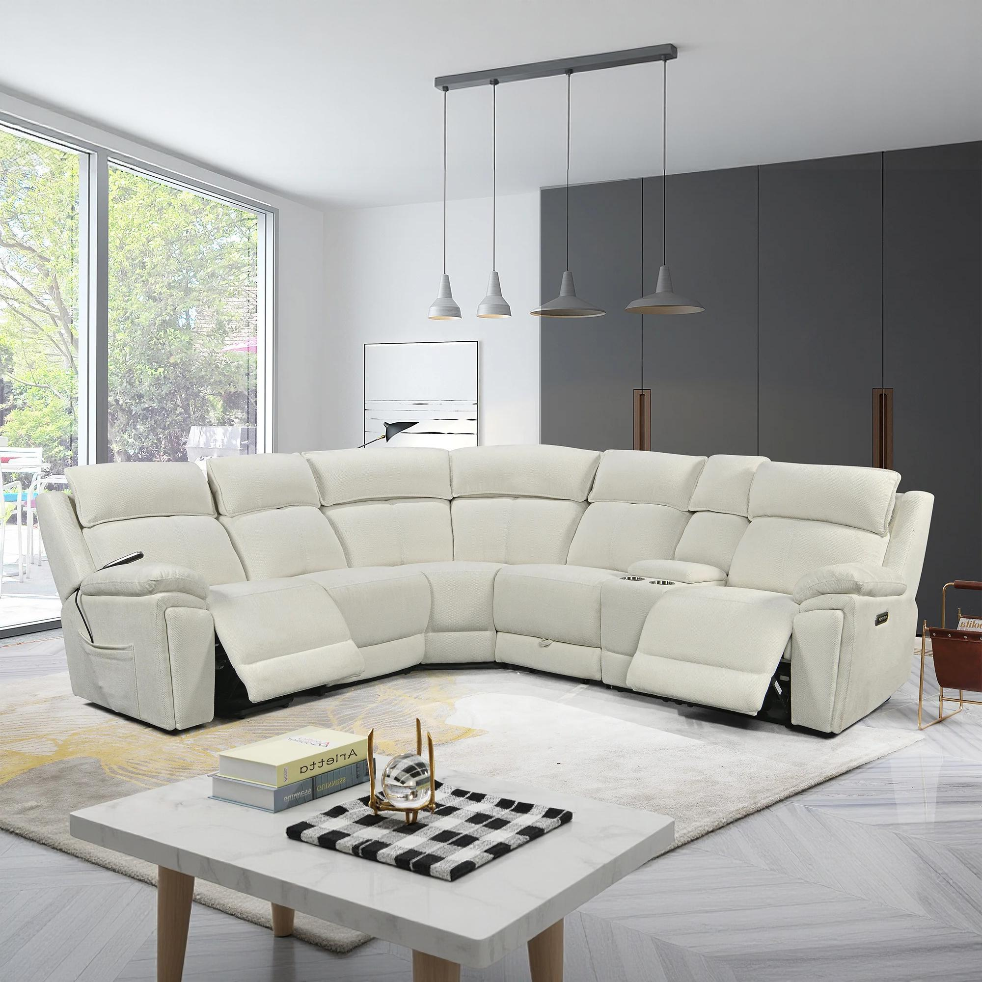Power Recliner Sectional Fabric Sofa MC3020 White