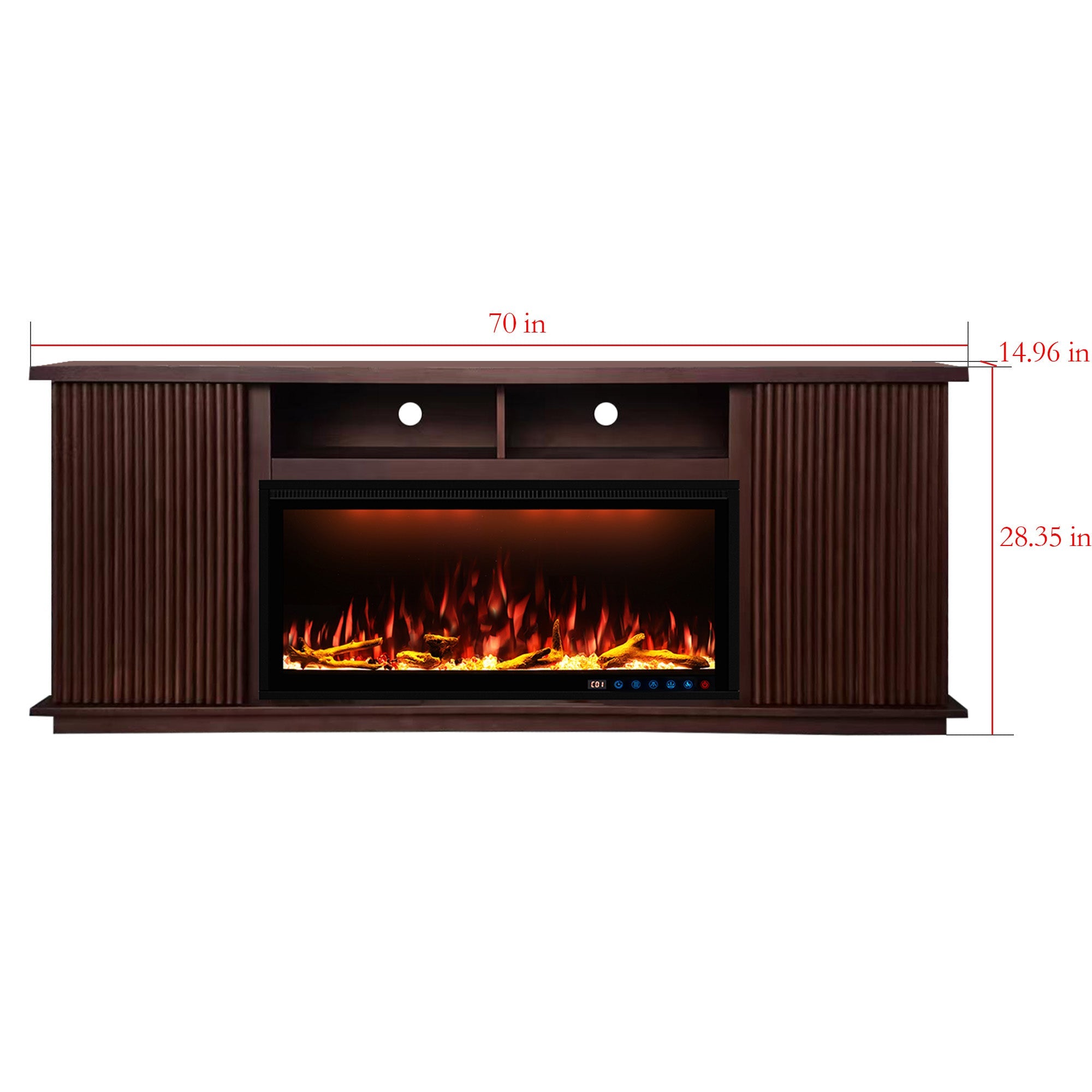Fully Assembled 70" Teak Okoume Veneer Fireplace TV Stand