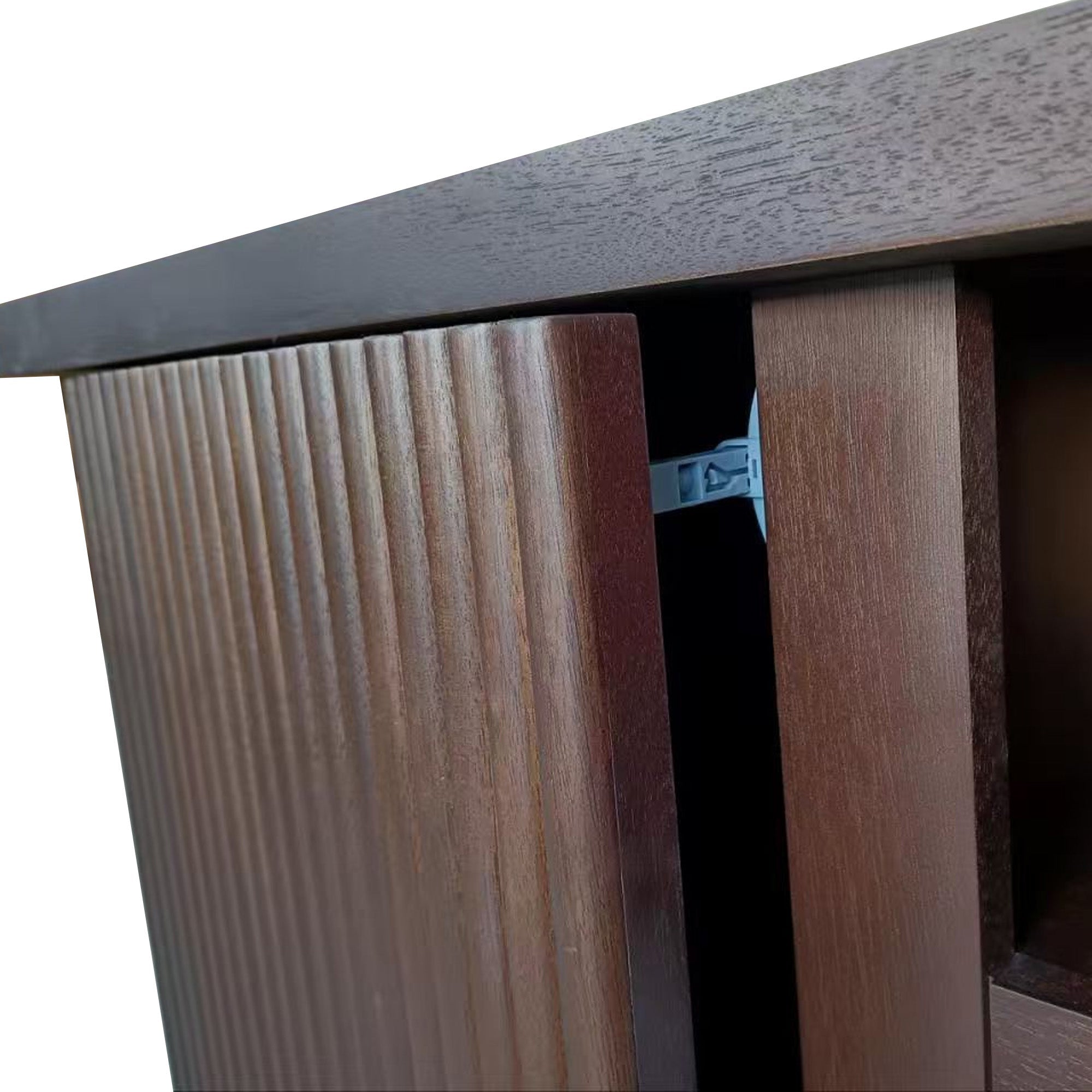 Fully Assembled 70" Teak Okoume Veneer Fireplace TV Stand