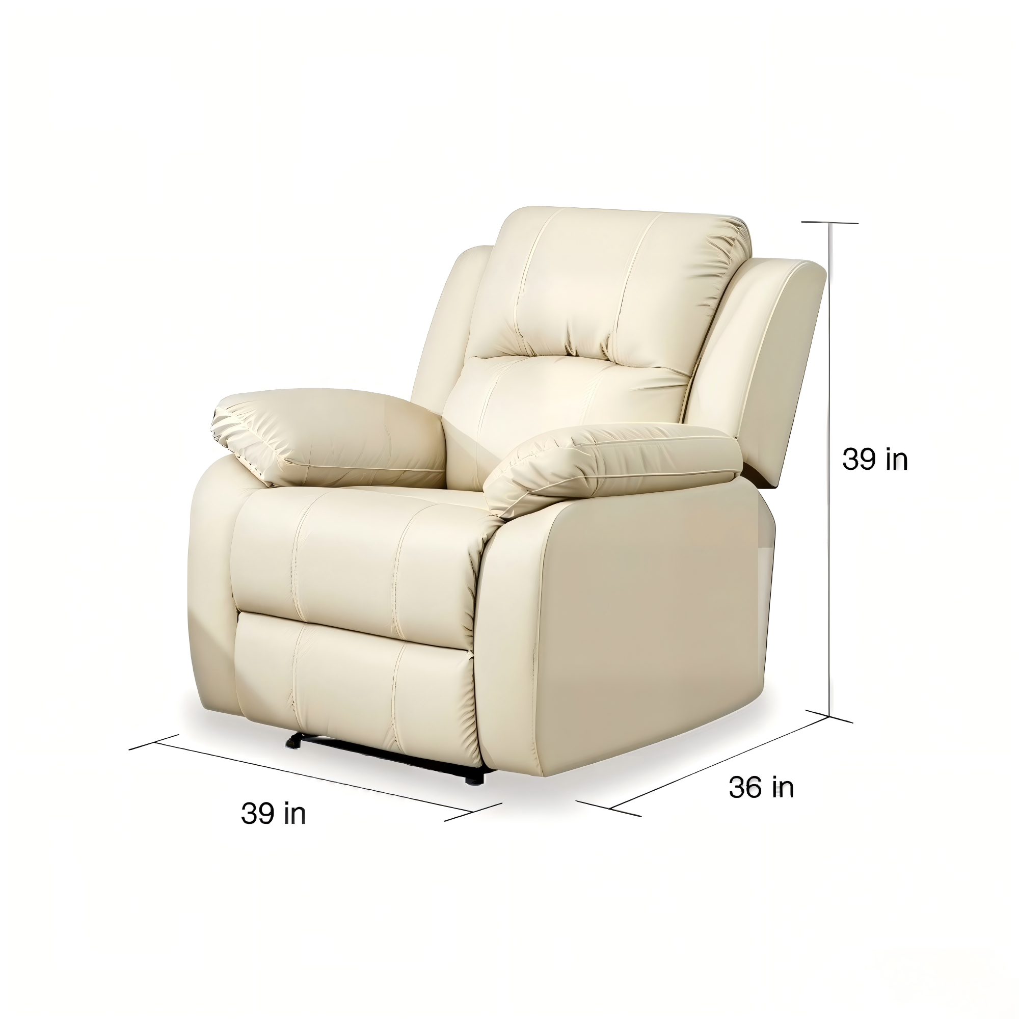 Lume Power Recliner 1-Seater Sofa in Ivory Faux Leather with Hidden Cupholders