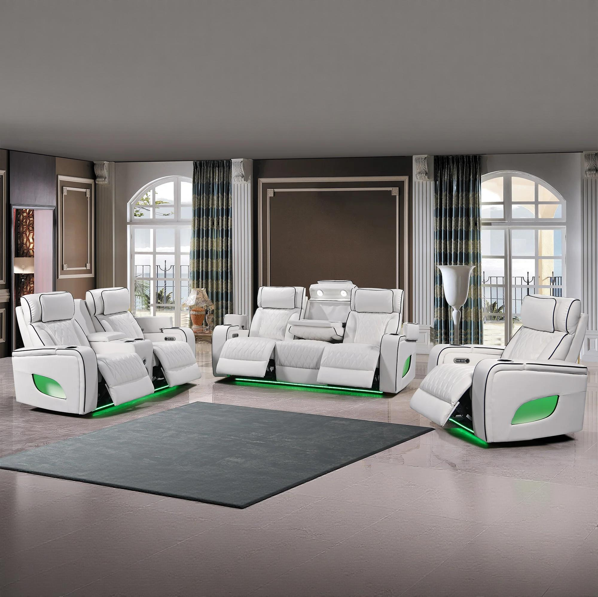 Jessie Luxury White Power Recliner Sofa Set