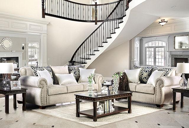 Sinatra Light Mocha/Navy/Champagne Love Seat