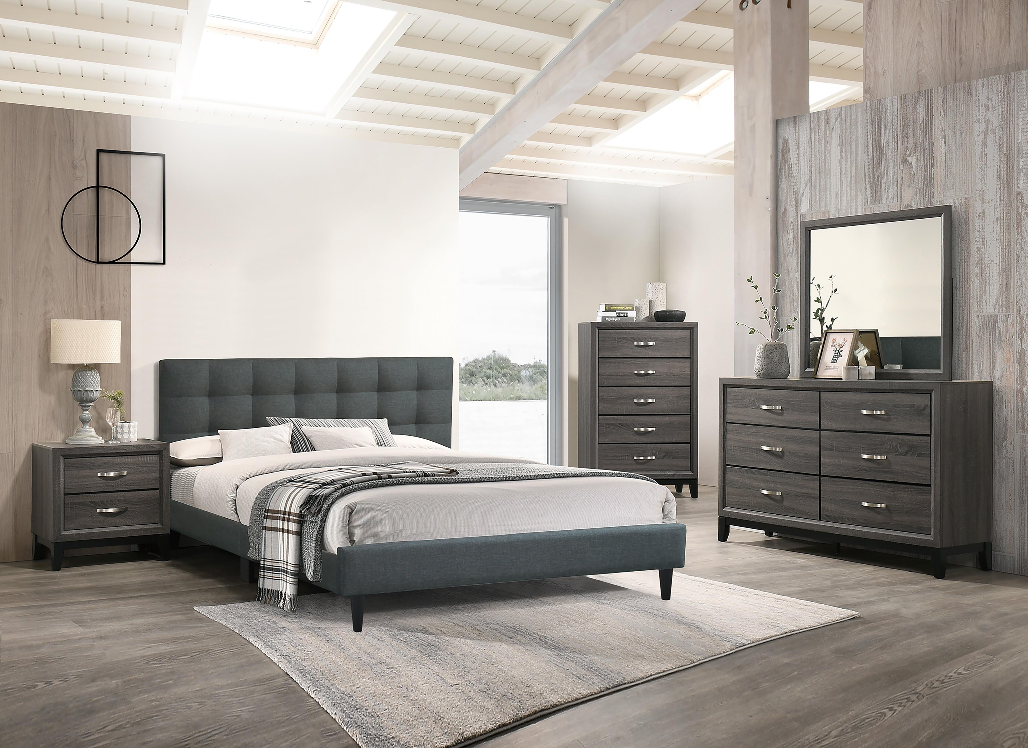 Chyuan Full Bed/Charcoal Fabric in Charcoal/Espresso
