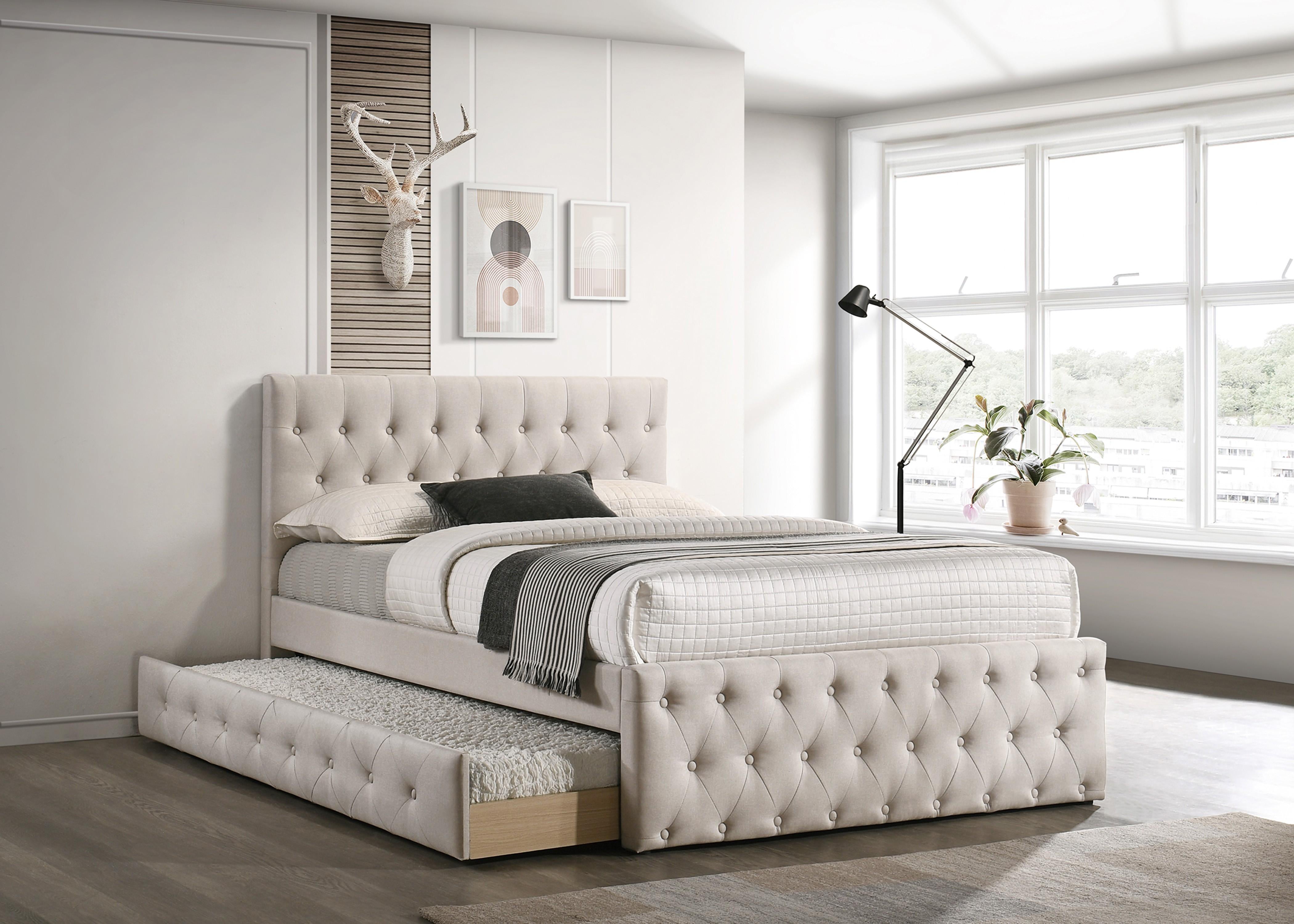 Liihcc Full Bed W/Trundle-Light Brown Burlap in Light Brown / Na