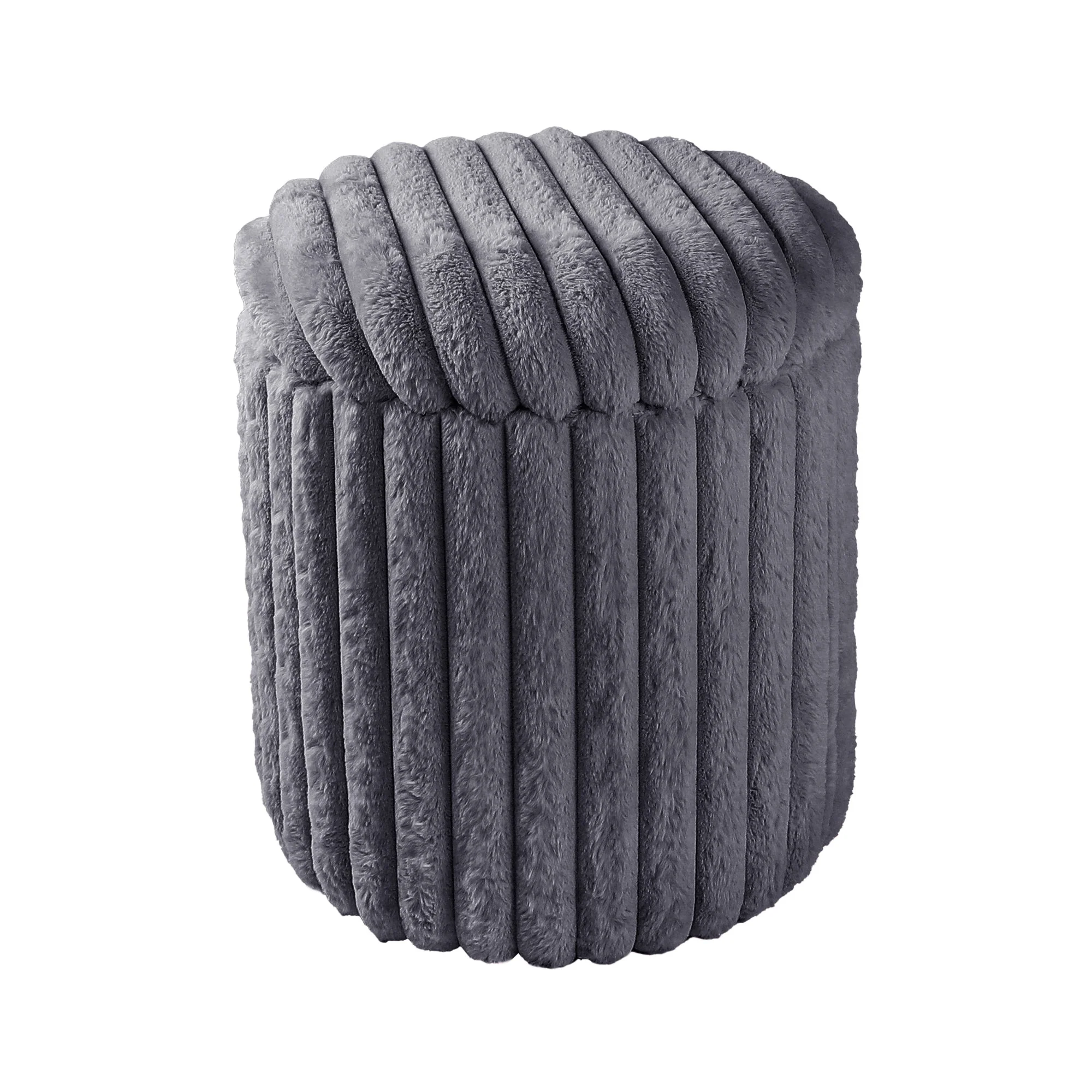 VANITII Rabbit Fur Storage Stool-Grey