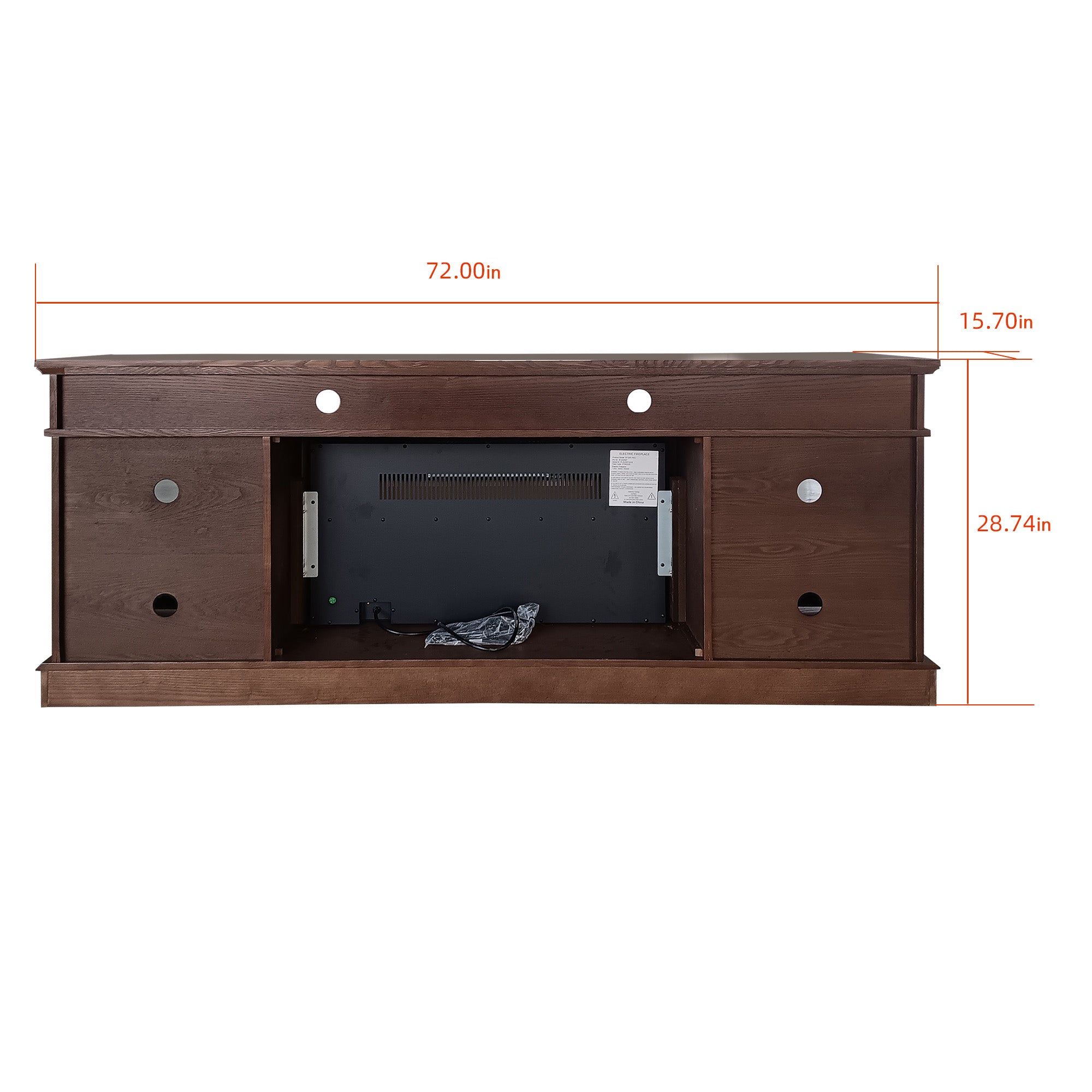 72" Brown Oak Melamine Veneer Fireplace TV stand with Bluetooth