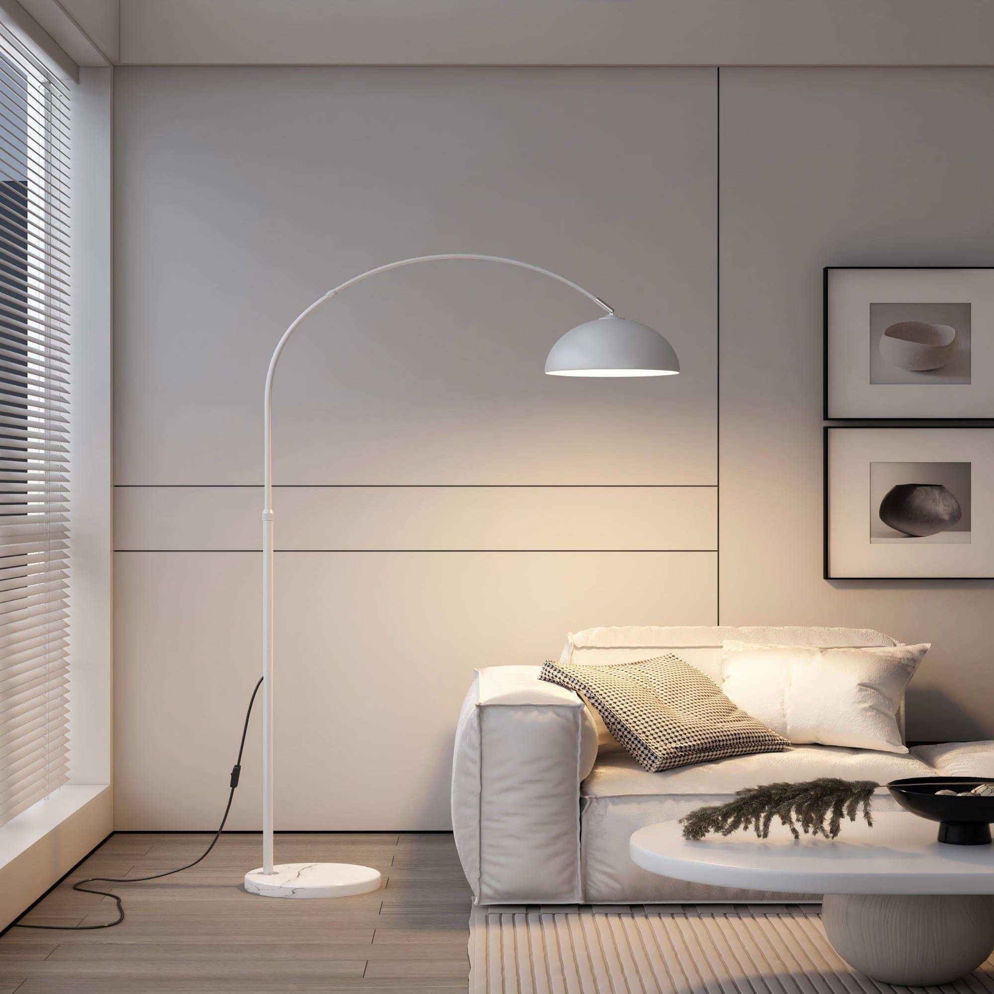 White Arc Floor Lamp: Soft-globe Nordic style for living rooms and bedrooms