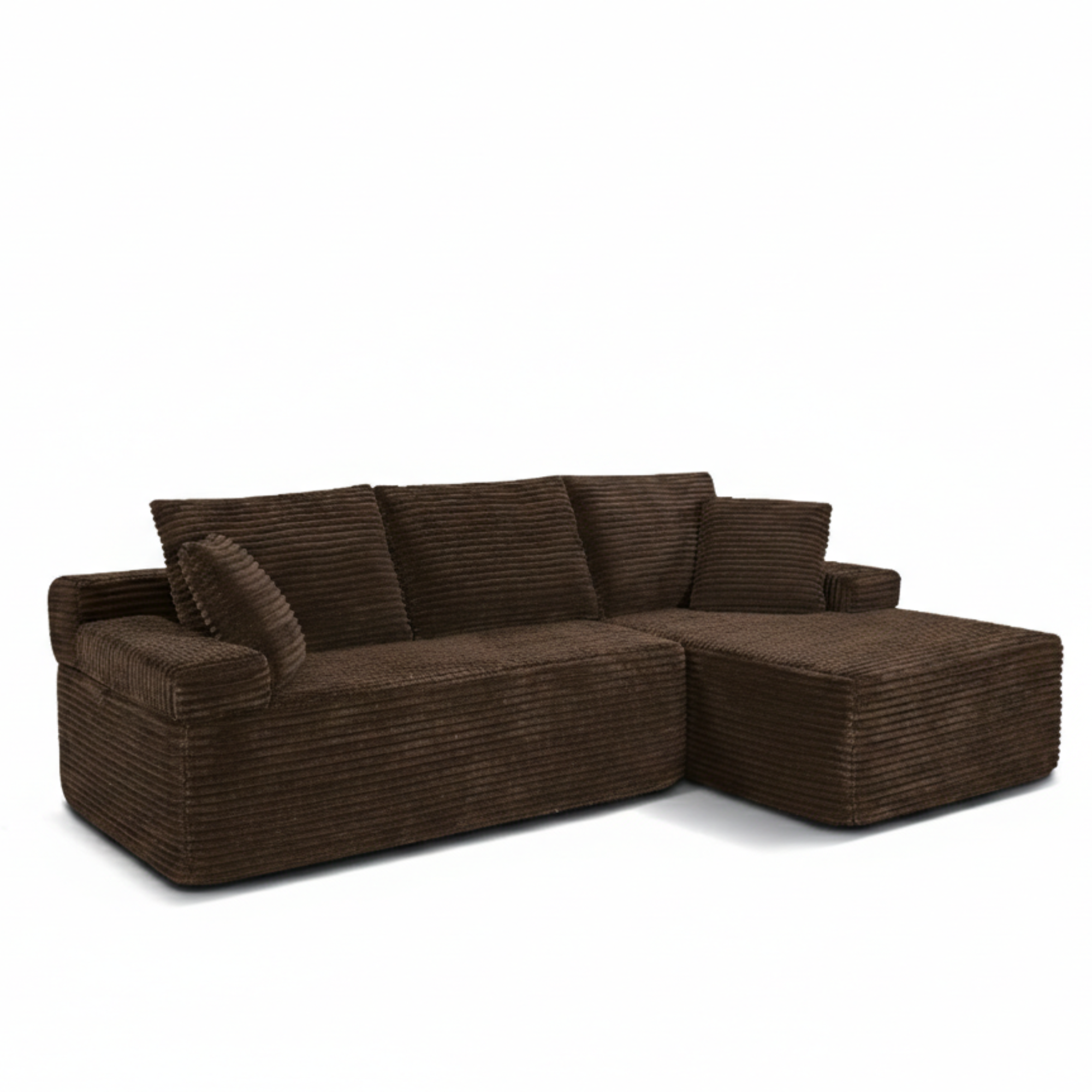 Modern Brown Corduroy Sectional Sofa, L-Shaped Couch