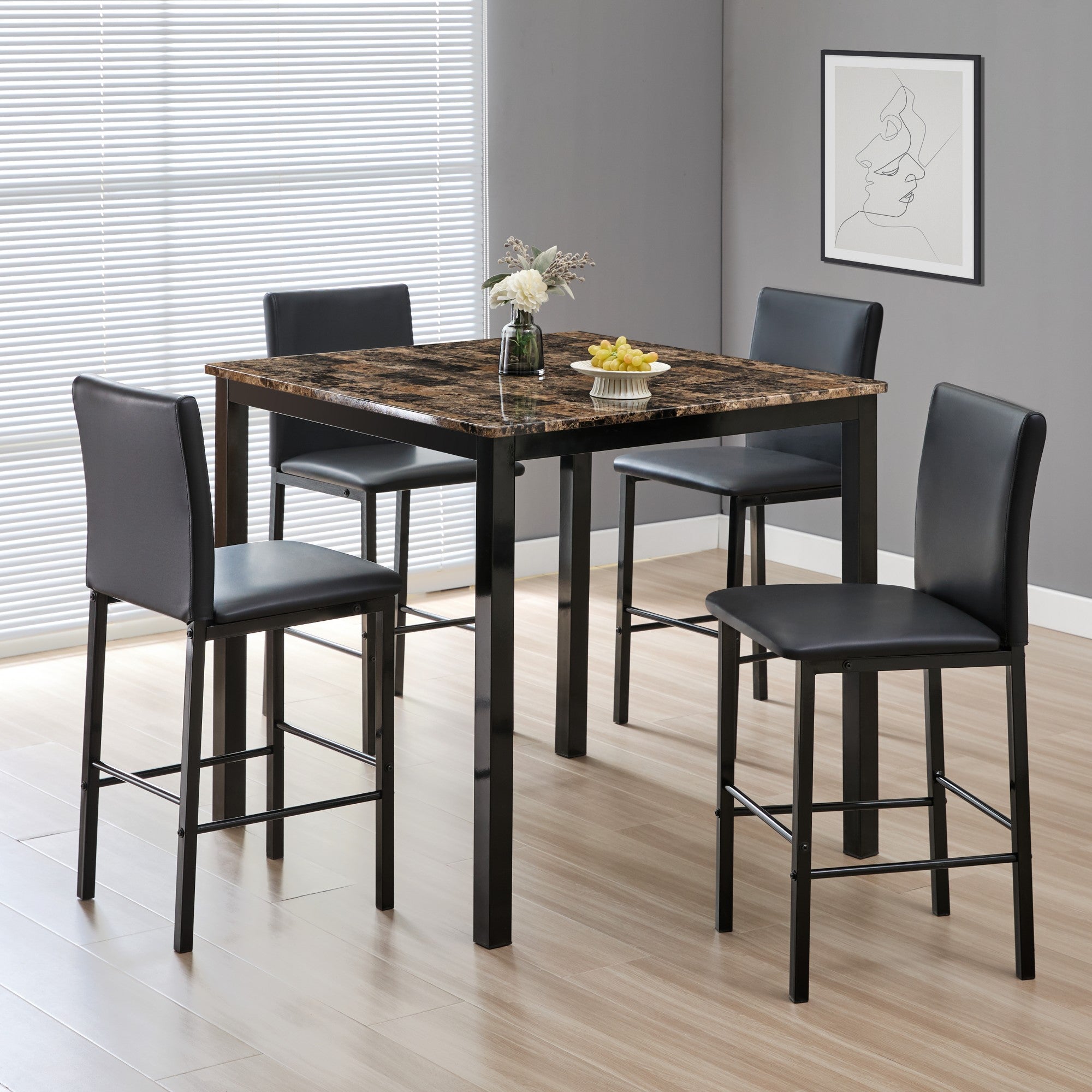 5 pcs dining set-brown