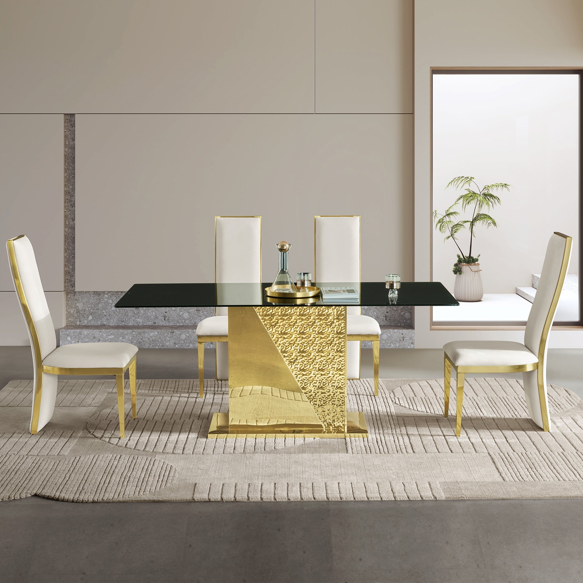 Stainless Steel & Tempered Glass Dining Table