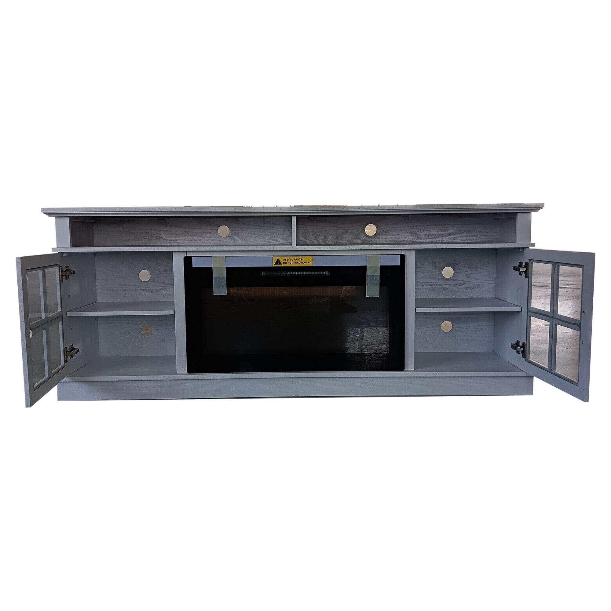 72” White Ash Wood Veneer Fireplace TV Stand with Bluetooth