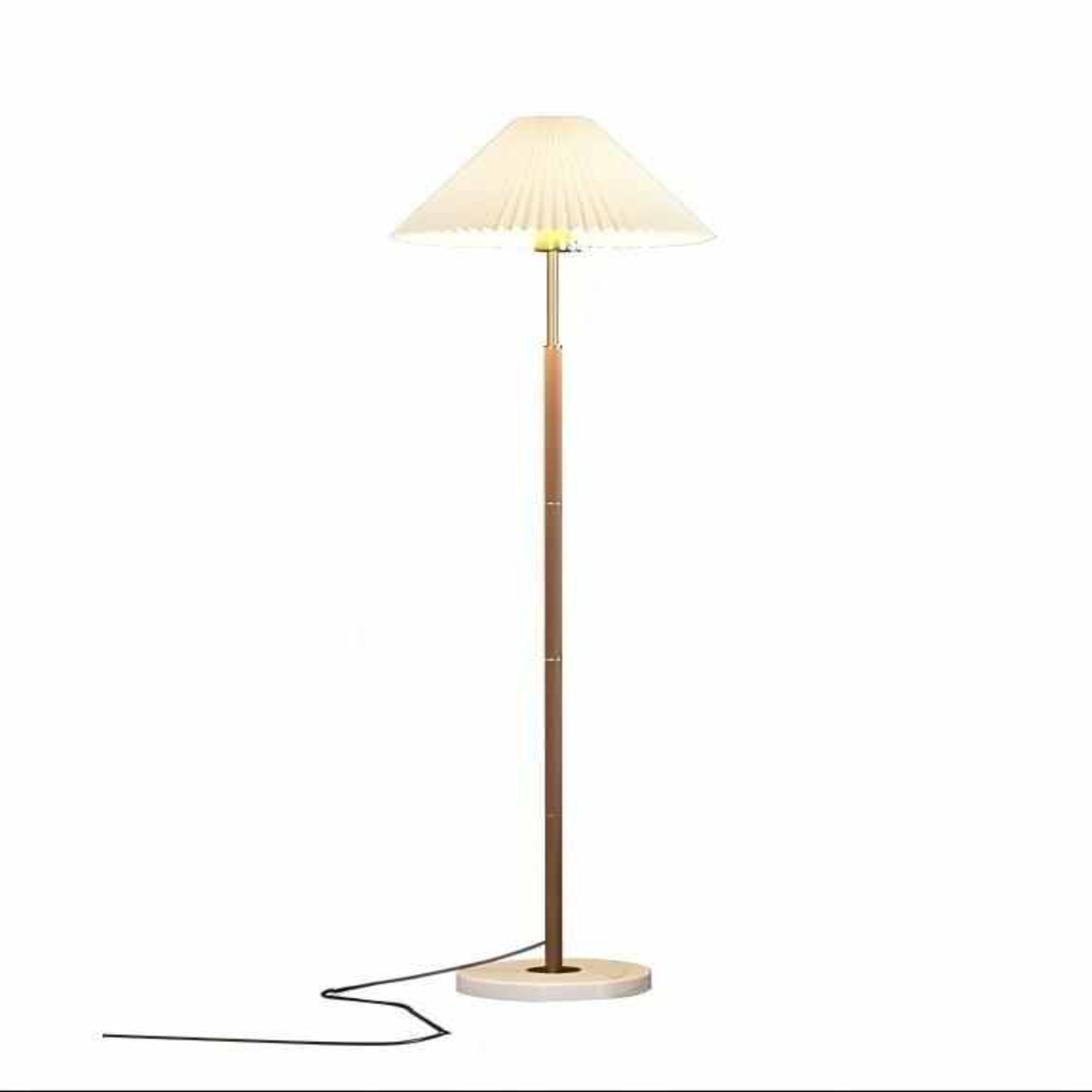 Wood & Gold Pleated Floor Lamp – retro-chic standing light, fits modern or mid-century spaces