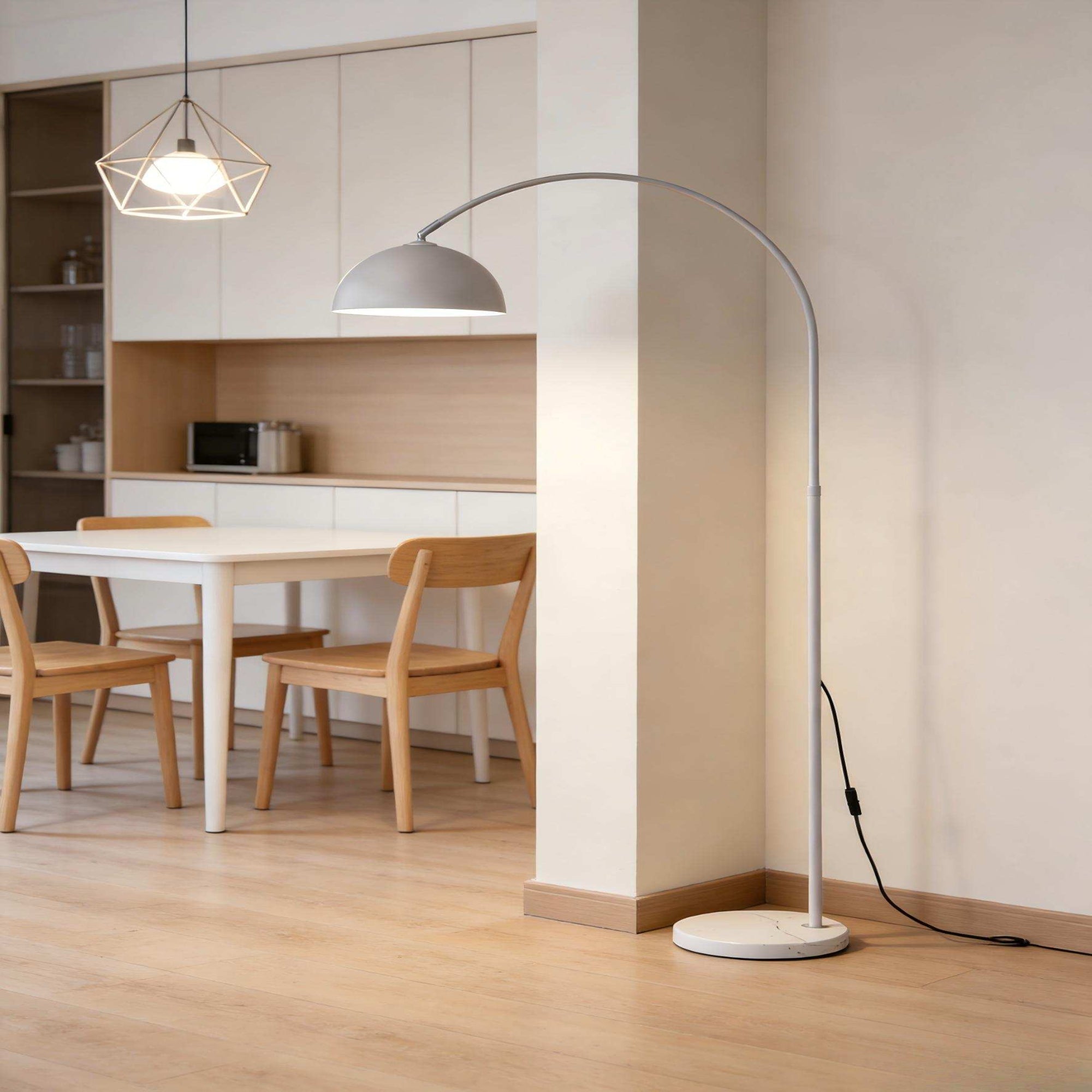 White Arc Floor Lamp: Soft-globe Nordic style for living rooms and bedrooms