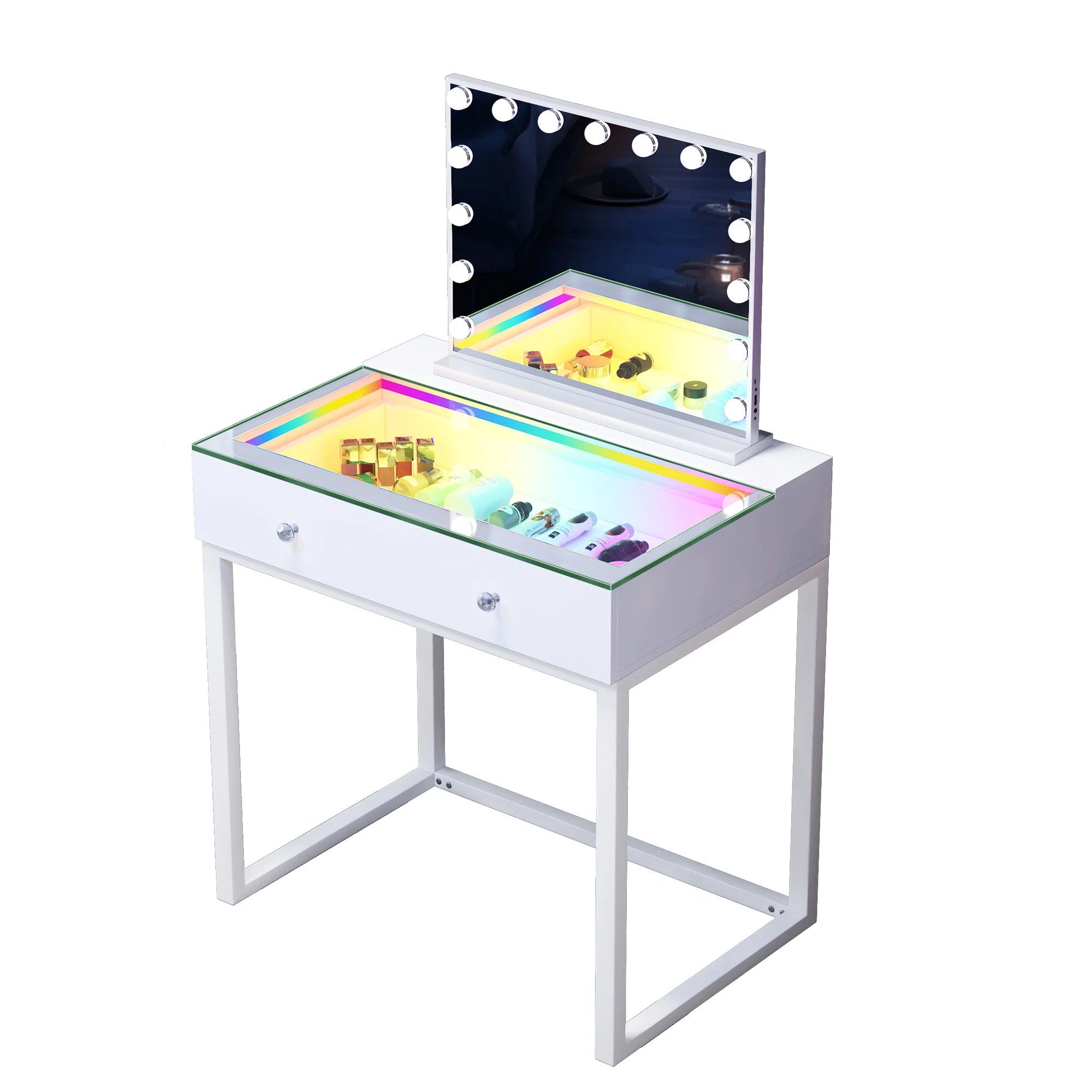 VANITII IVY Lighted Glass Vanity | Cosmetic Storage Table