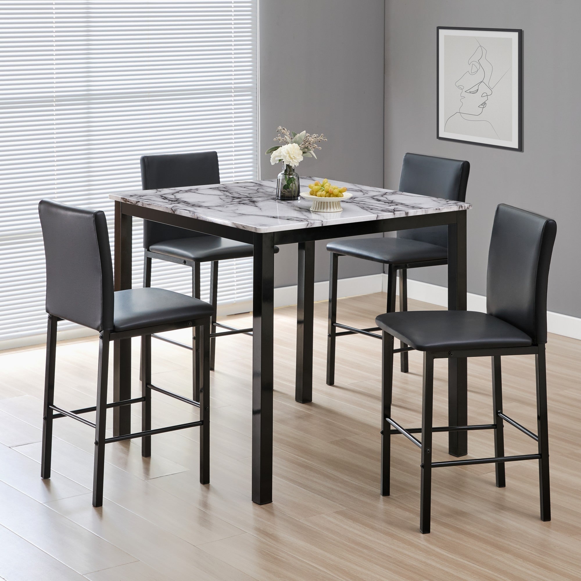 5 pcs dining set-brown