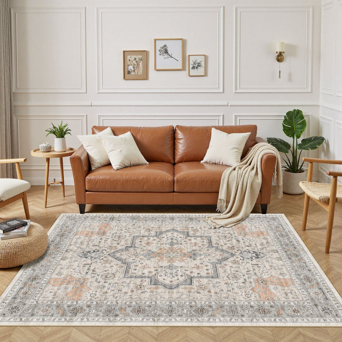 The rug is placed in the living room, adding a warm atmosphere to it.