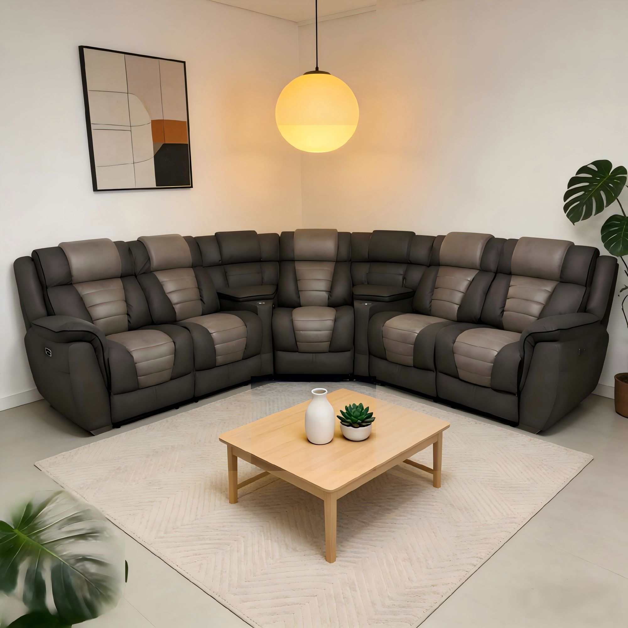 Canyon Classic American Power Reclining Sectional Sofa with Dual-Tone Upholstery