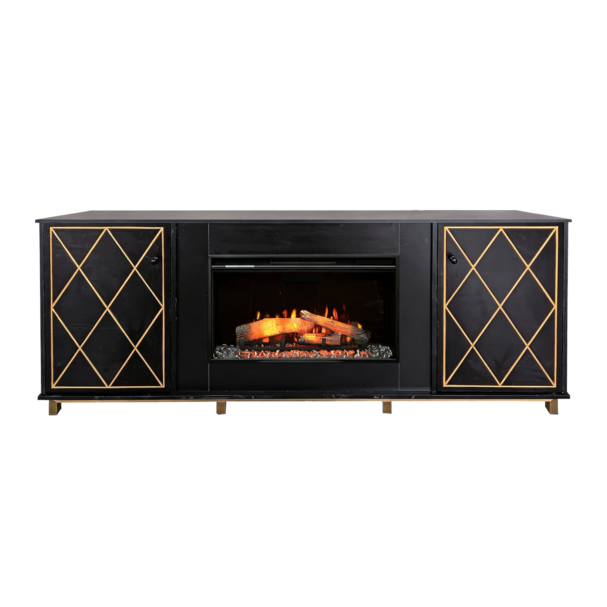 Black Melamine Veneer Fireplace TV stand with Bluetooth