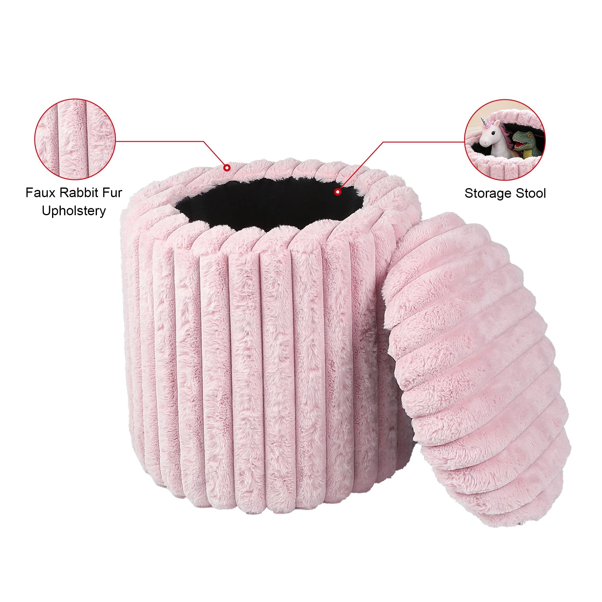Faux Rabbit Fur Upholstery & Storage Stool
