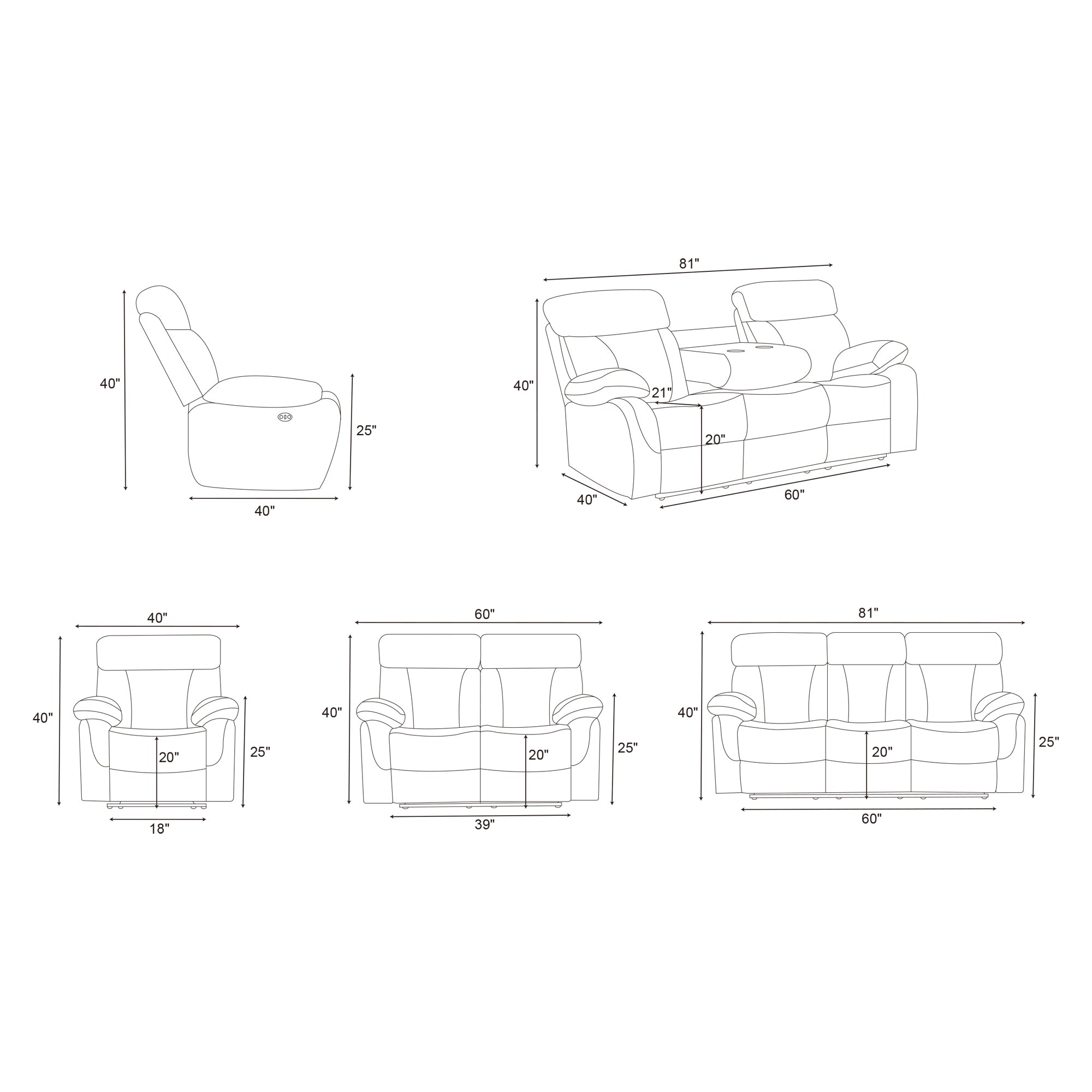 Power Recliner Sofa MR2041W Black