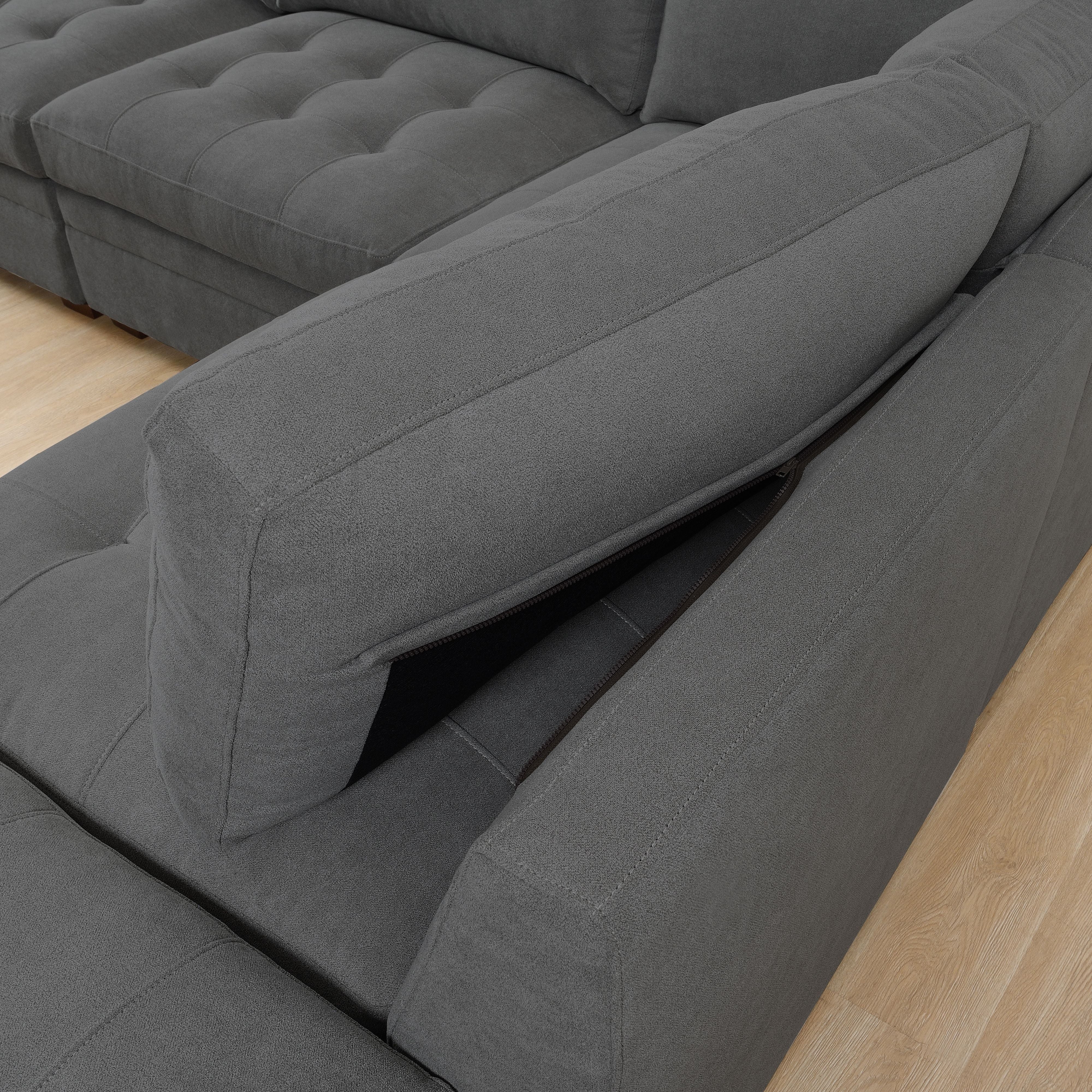 Tisdale Modular Sectional 7-piece Charcoal with Storage Ottoman
