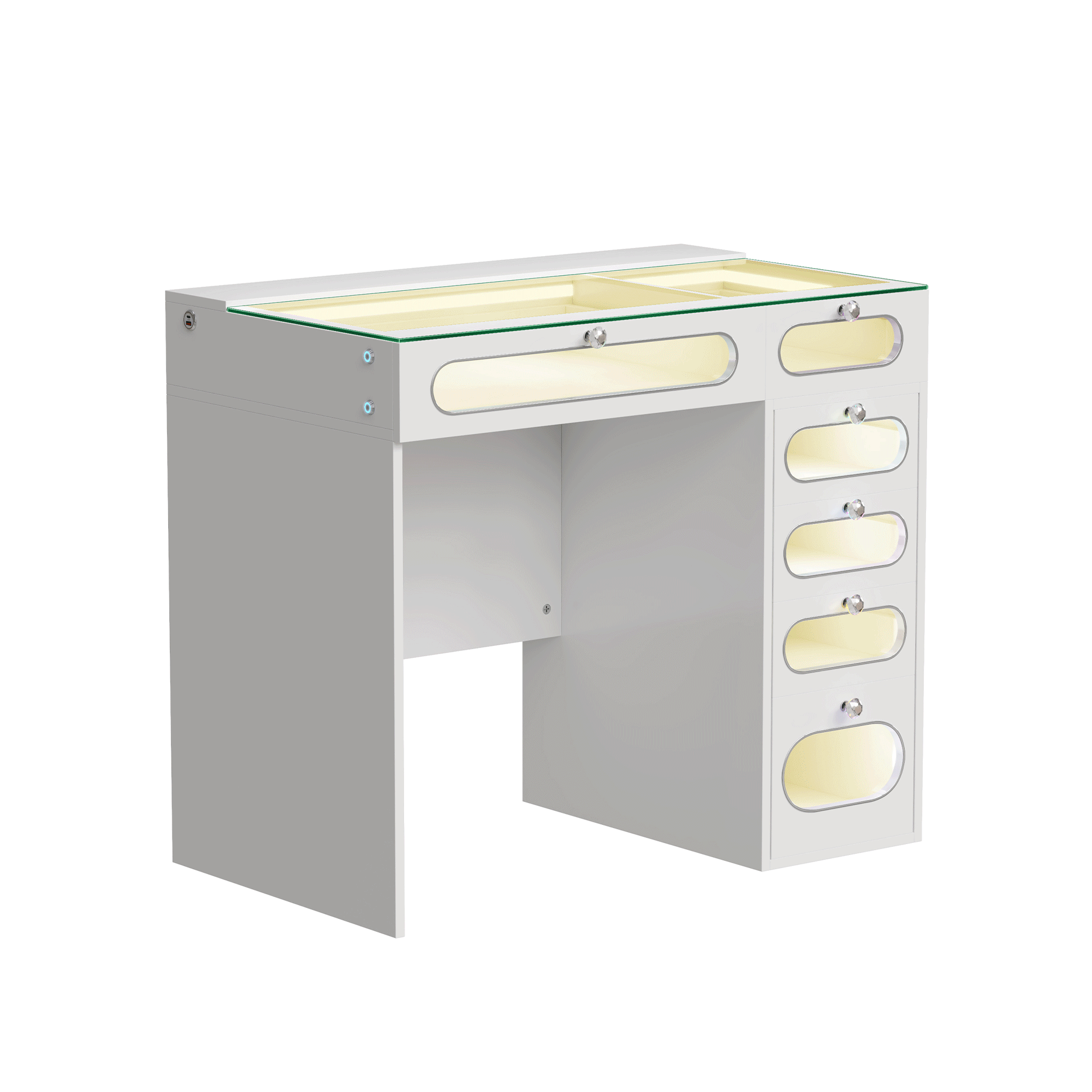 New Release ! VANITII 6 Glass Fronted Drawers Vanity Desk