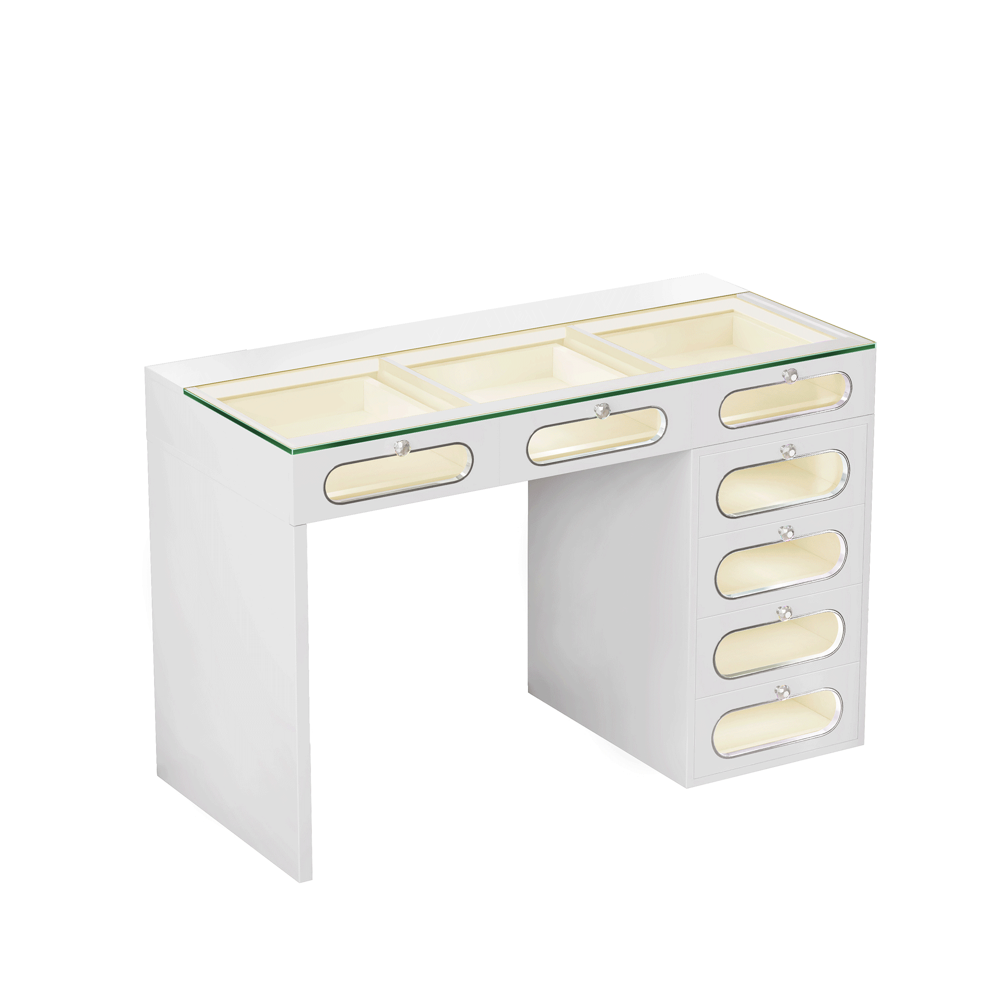 New Release ! VANITII 7 Glass Fronted Drawers with Crystal Handles